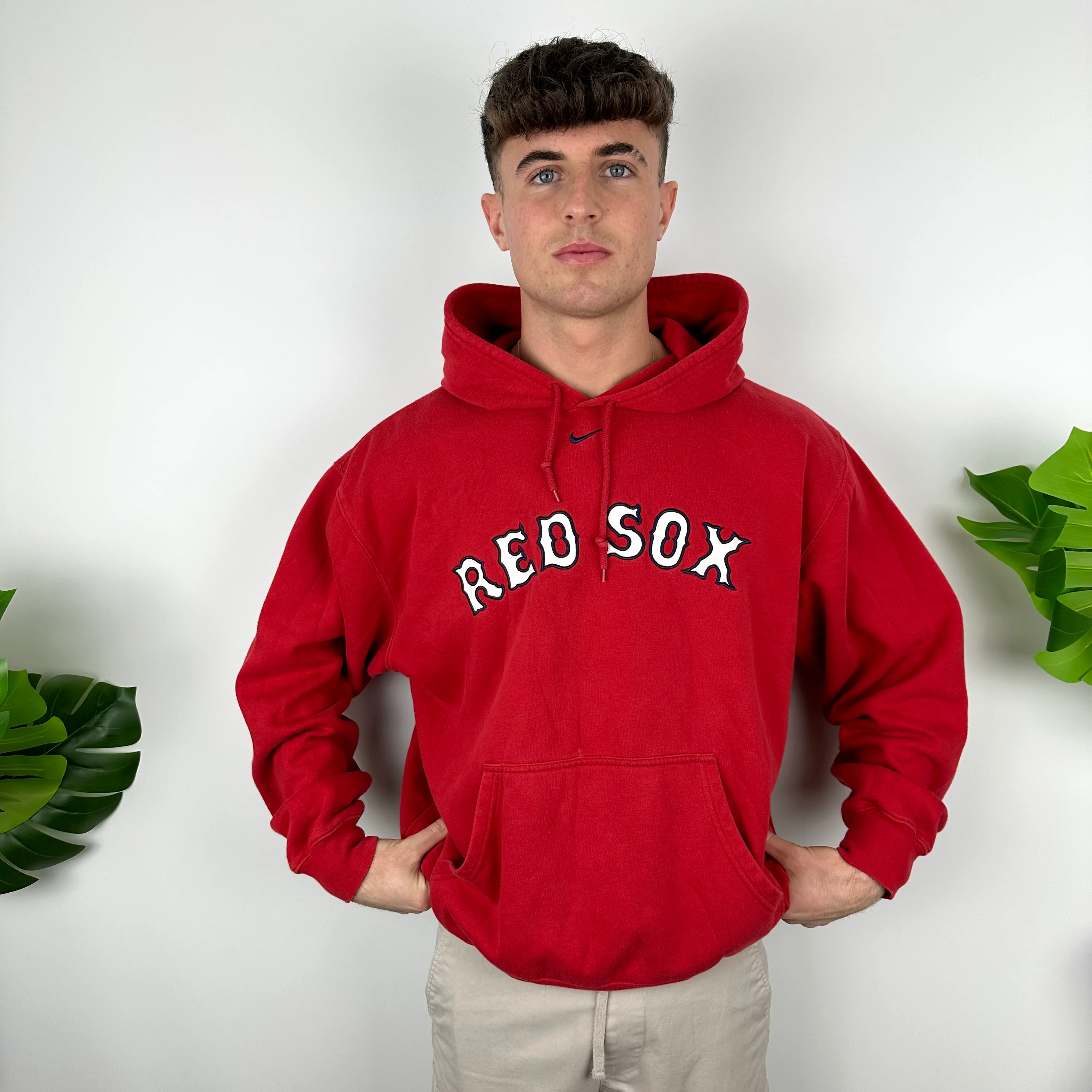 Nike X Boston Red Sox Red Embroidered Spell Out Hoodie (L) - Image 6