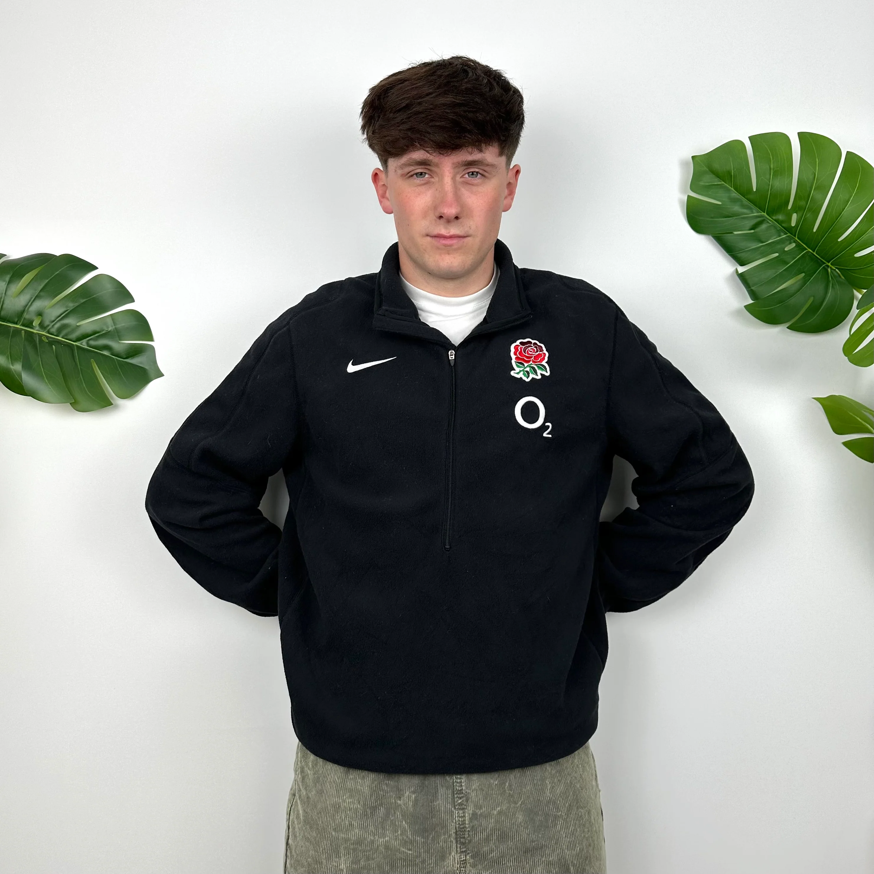 Nike X England National Rugby Team RARE Black Embroidered Logo Teddy Bear Fleece Quarter Zip Sweatshirt (L) - Image 5