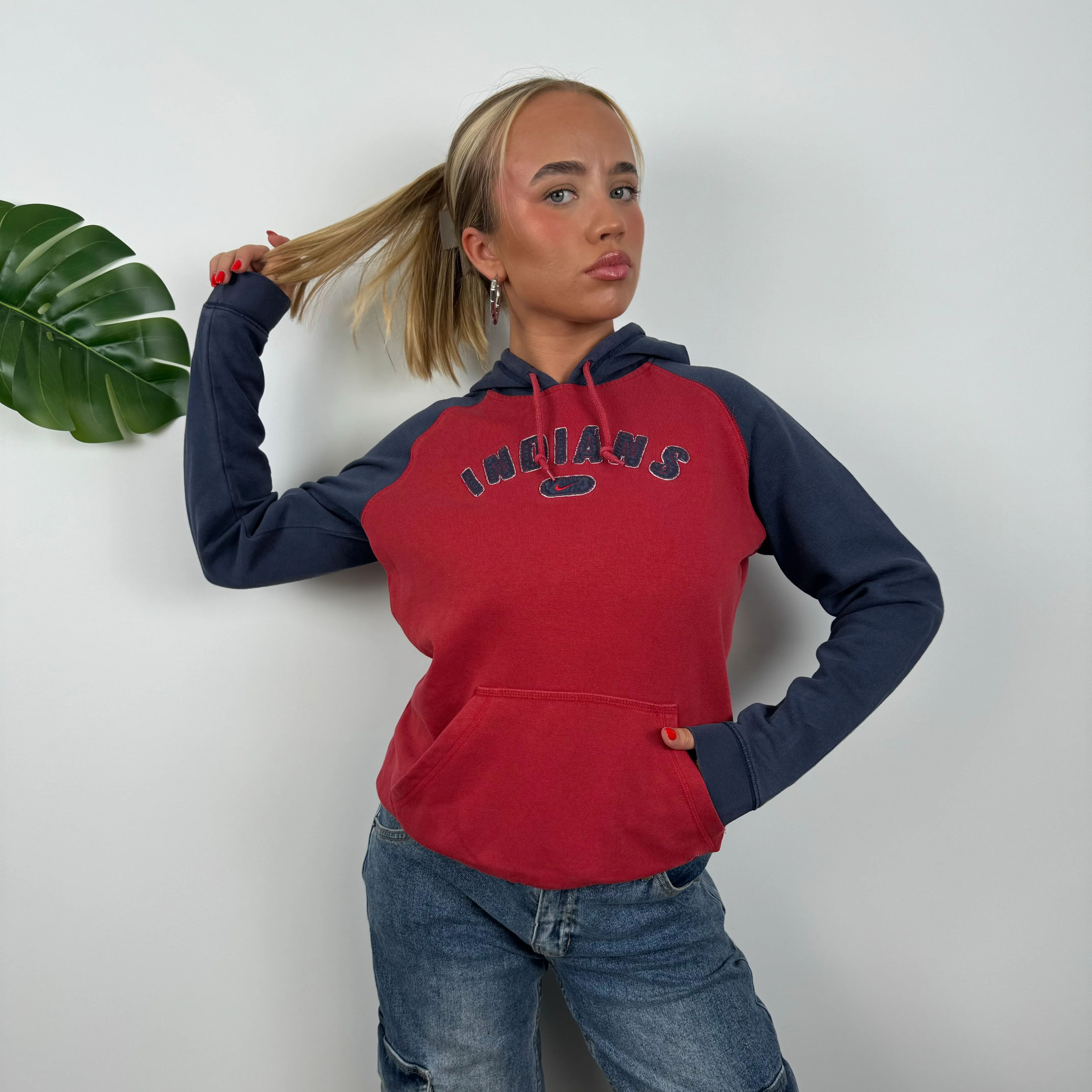 Nike x Indians Red Embroidered Spell Out Hoodie (S) - Image 2