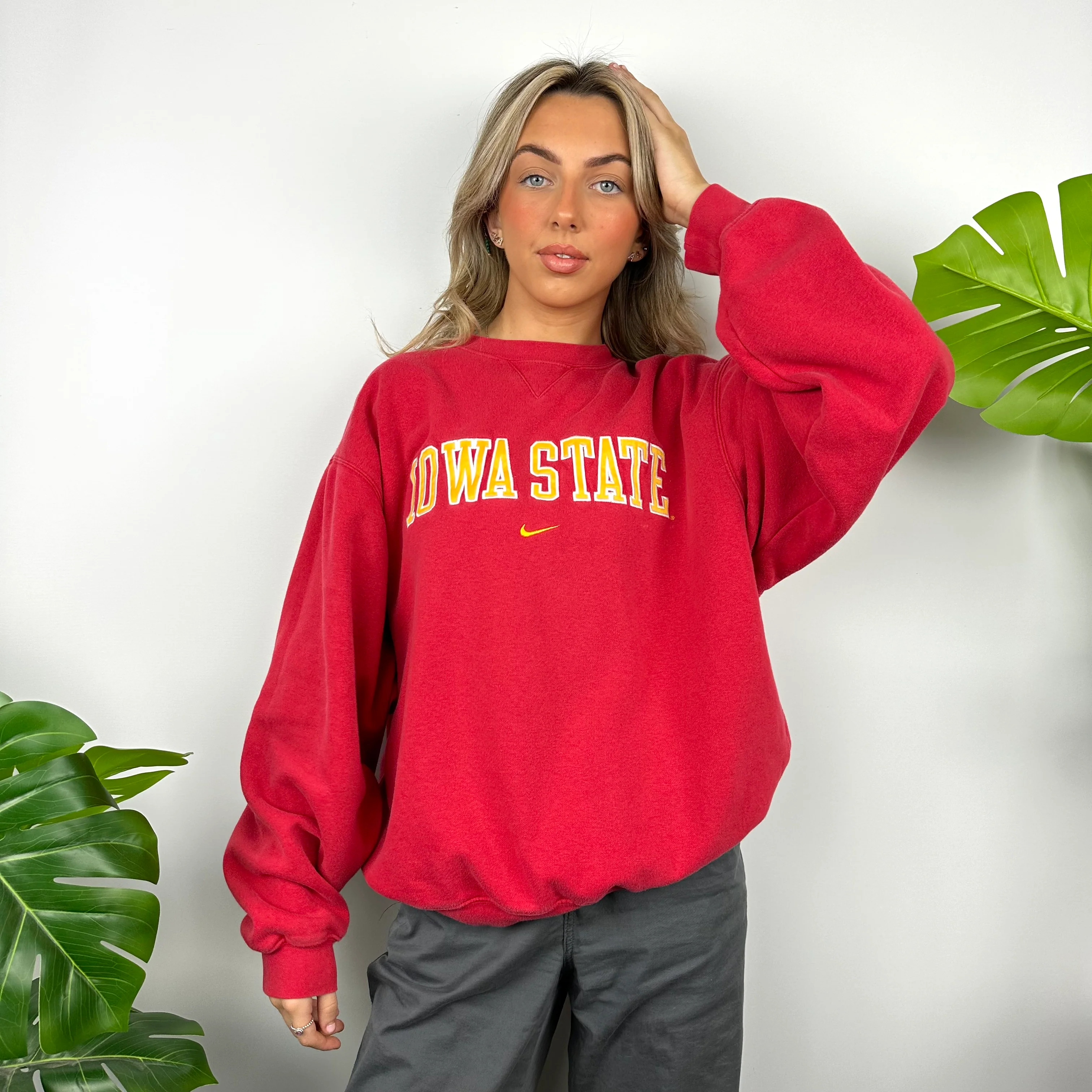 Nike x Iowa Red Embroidered Spell Out Sweatshirt (L) - Image 2
