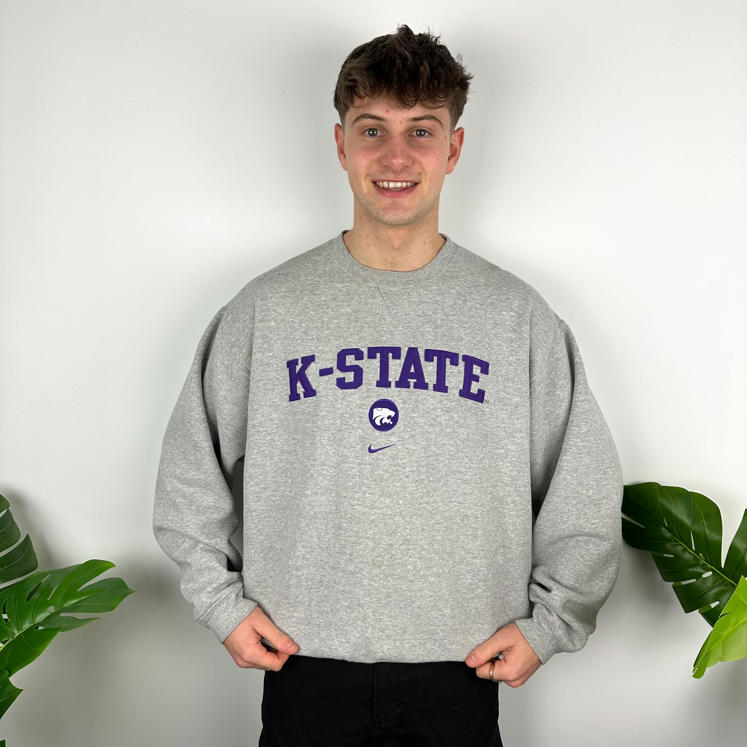 Nike x K State Grey Embroidered Spell Out Sweatshirt (XL) - Image 2