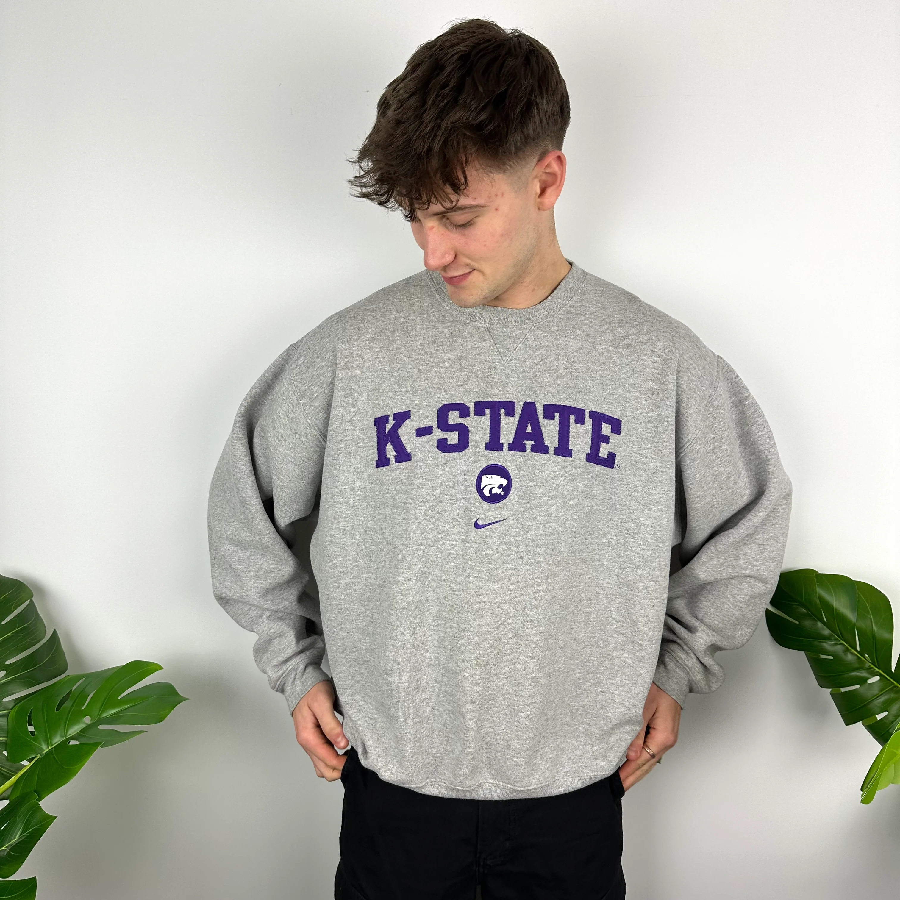 Nike x K State Grey Embroidered Spell Out Sweatshirt (XL) - Image 3