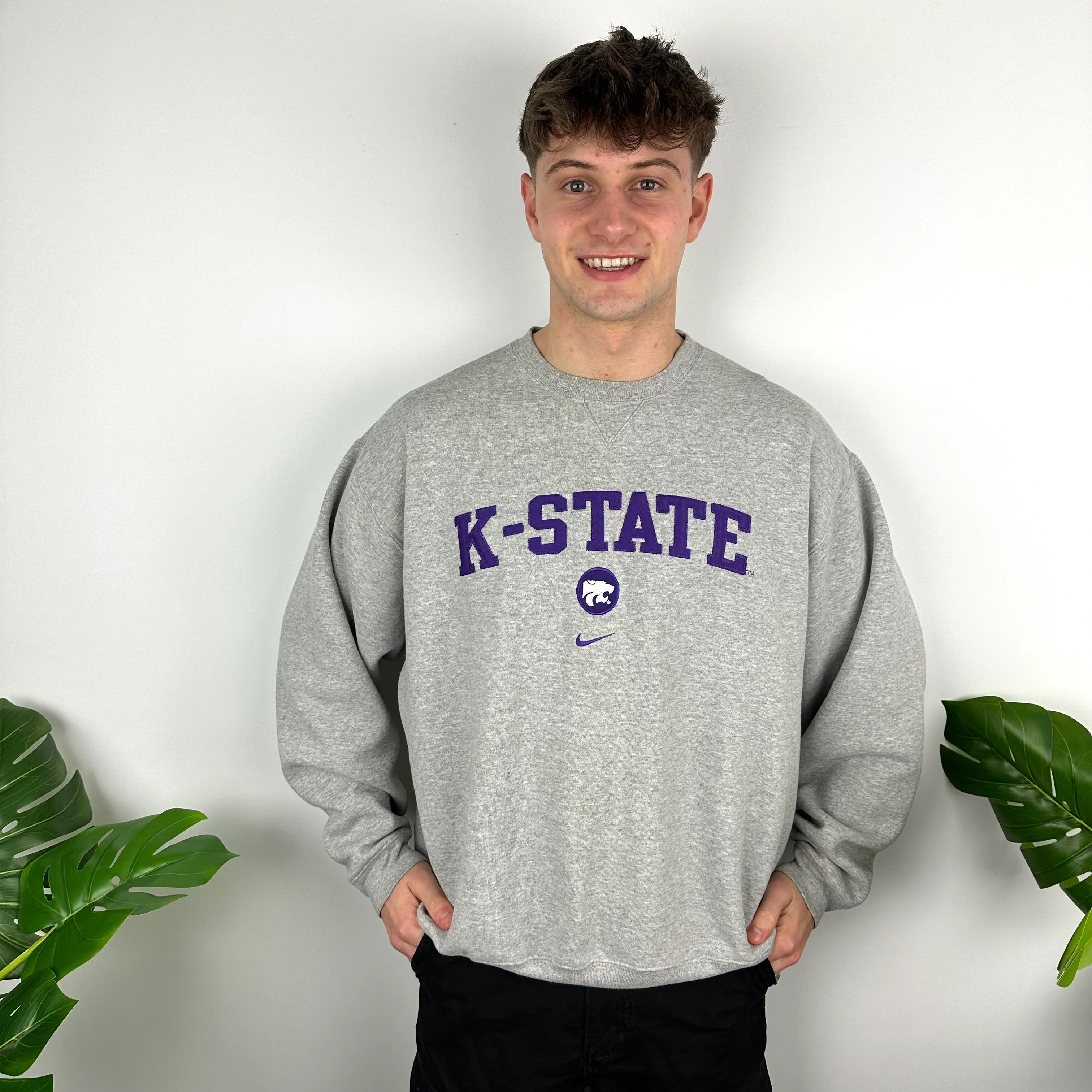 Nike x K State Grey Embroidered Spell Out Sweatshirt (XL) - Image 5