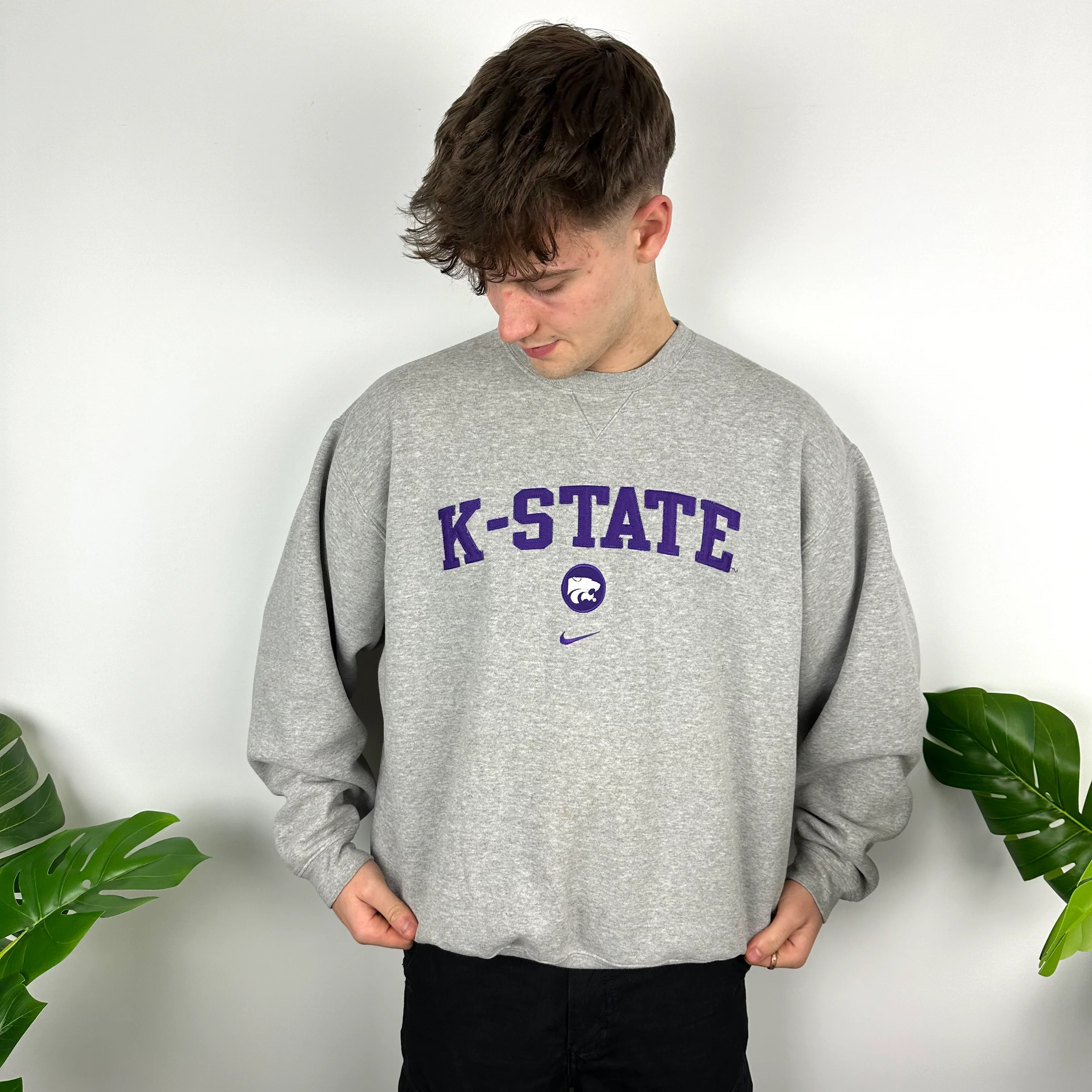 Nike x K State Grey Embroidered Spell Out Sweatshirt (XL) - Image 6