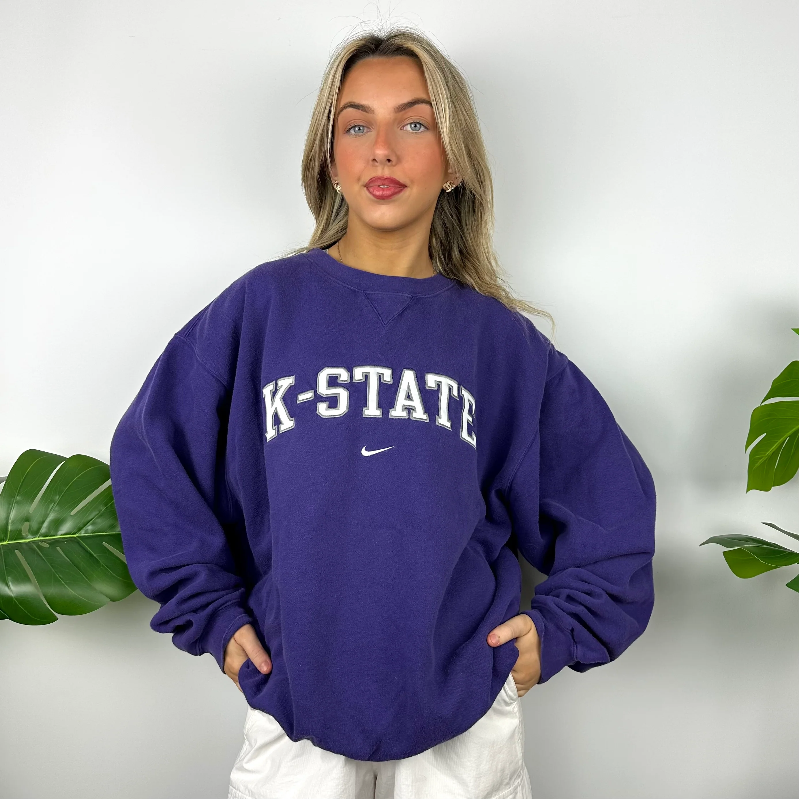 Nike x K State Purple Embroidered Spell Out Sweatshirt (M)