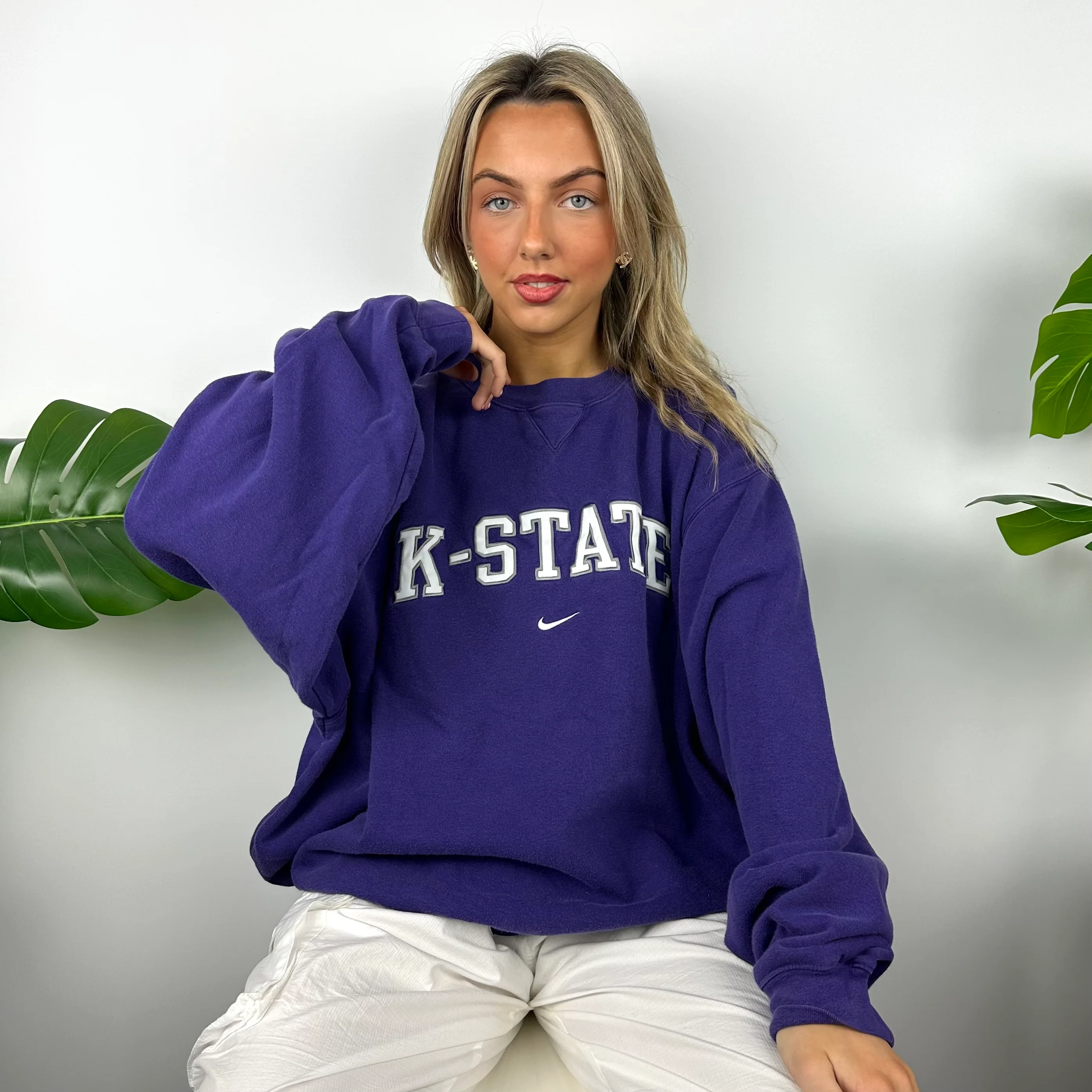 Nike x K State Purple Embroidered Spell Out Sweatshirt (M) - Image 3