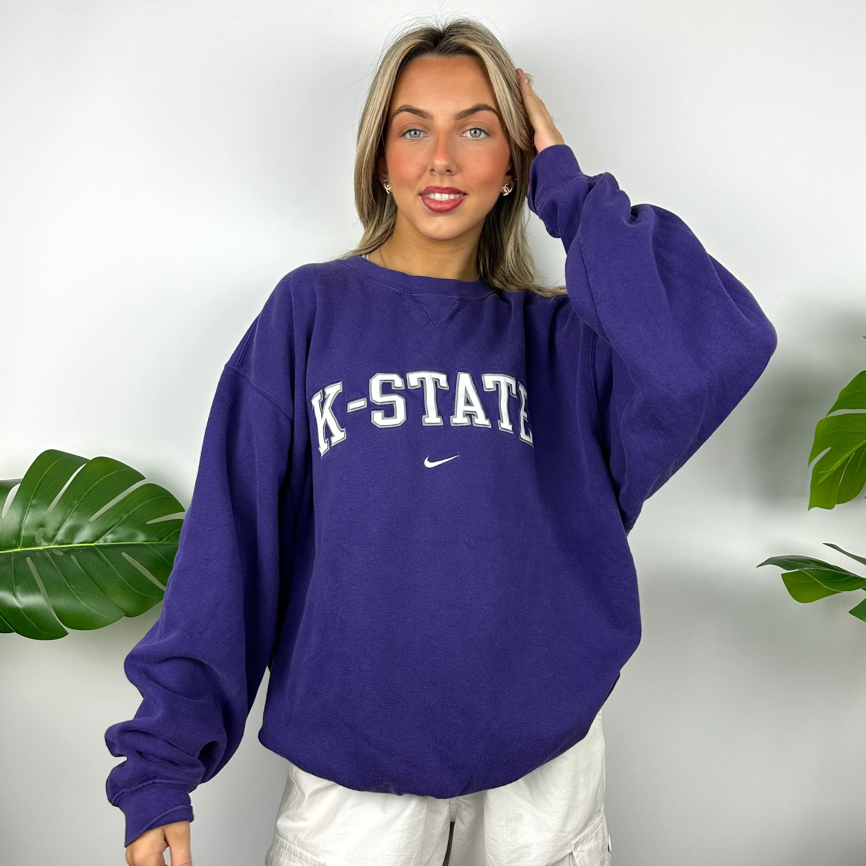 Nike x K State Purple Embroidered Spell Out Sweatshirt (M) - Image 5