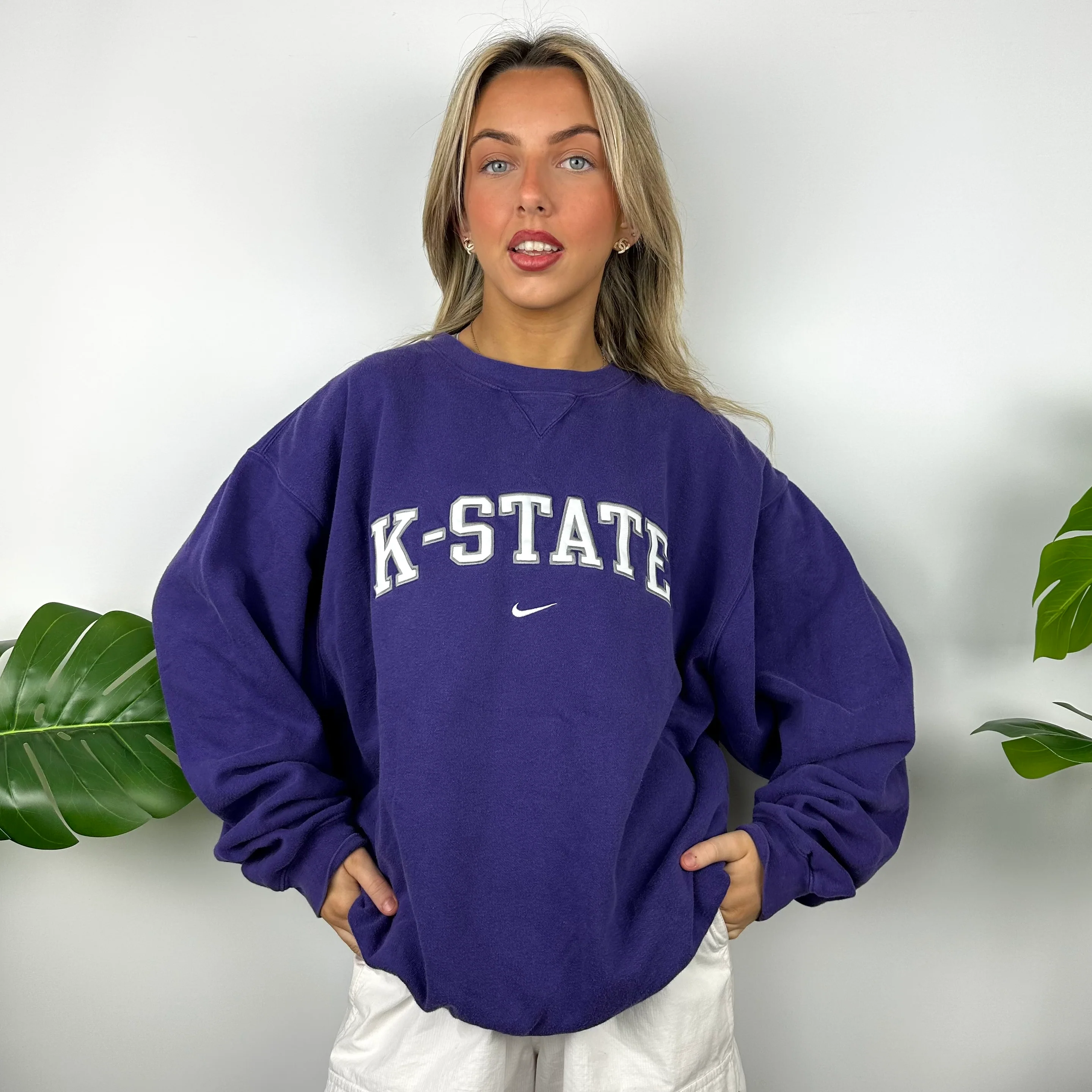 Nike x K State Purple Embroidered Spell Out Sweatshirt (M) - Image 6