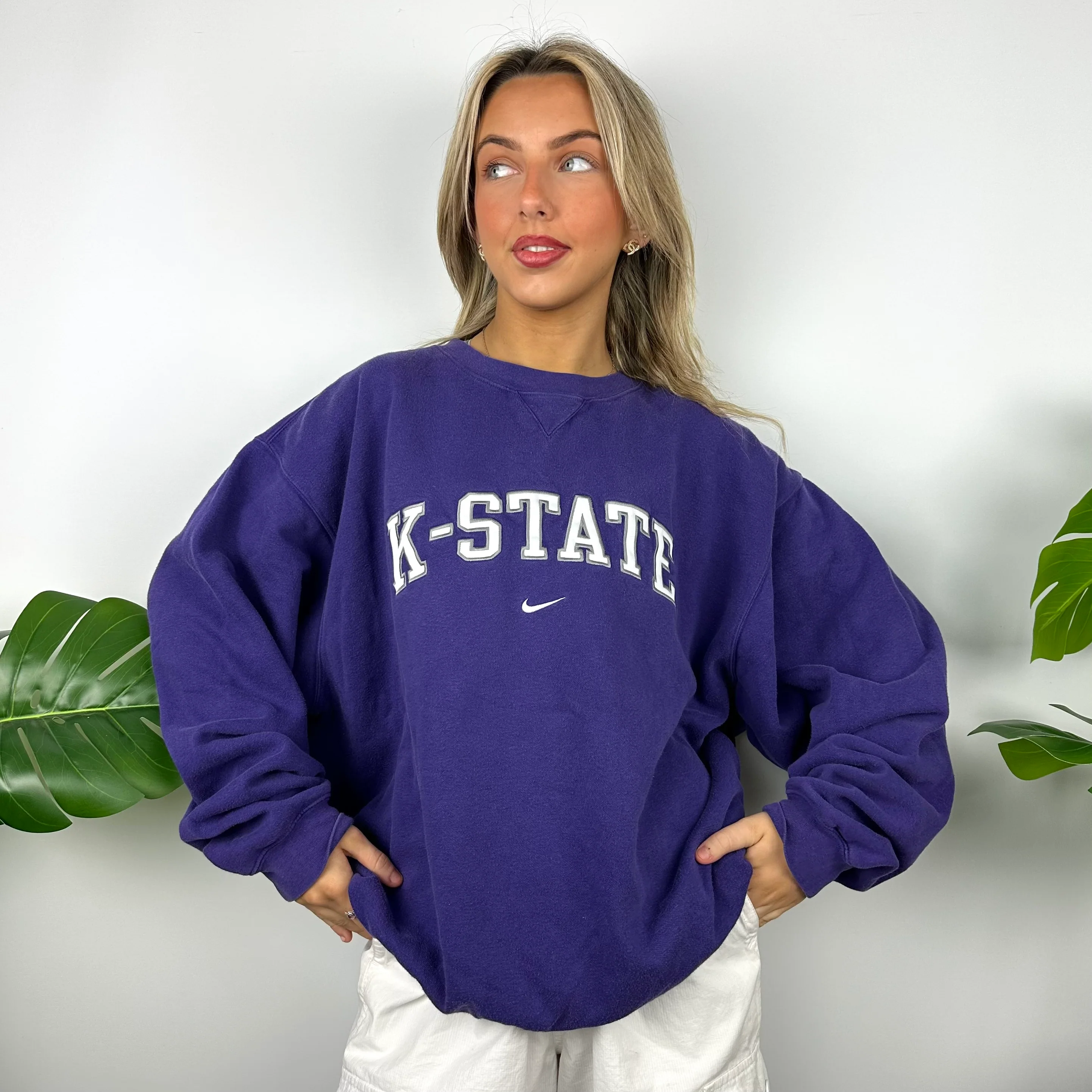 Nike x K State Purple Embroidered Spell Out Sweatshirt (M) - Image 7