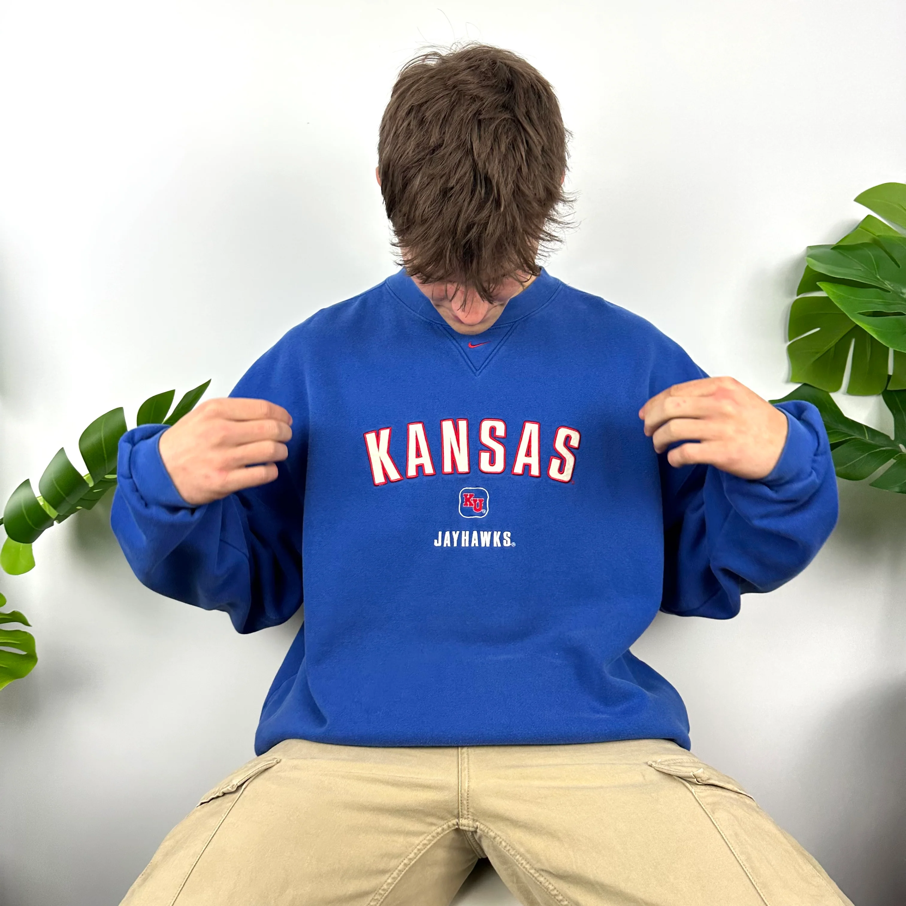 Nike x Kansas Jayhawks Blue Embroidered Spell Out Sweatshirt (XL) - Image 2