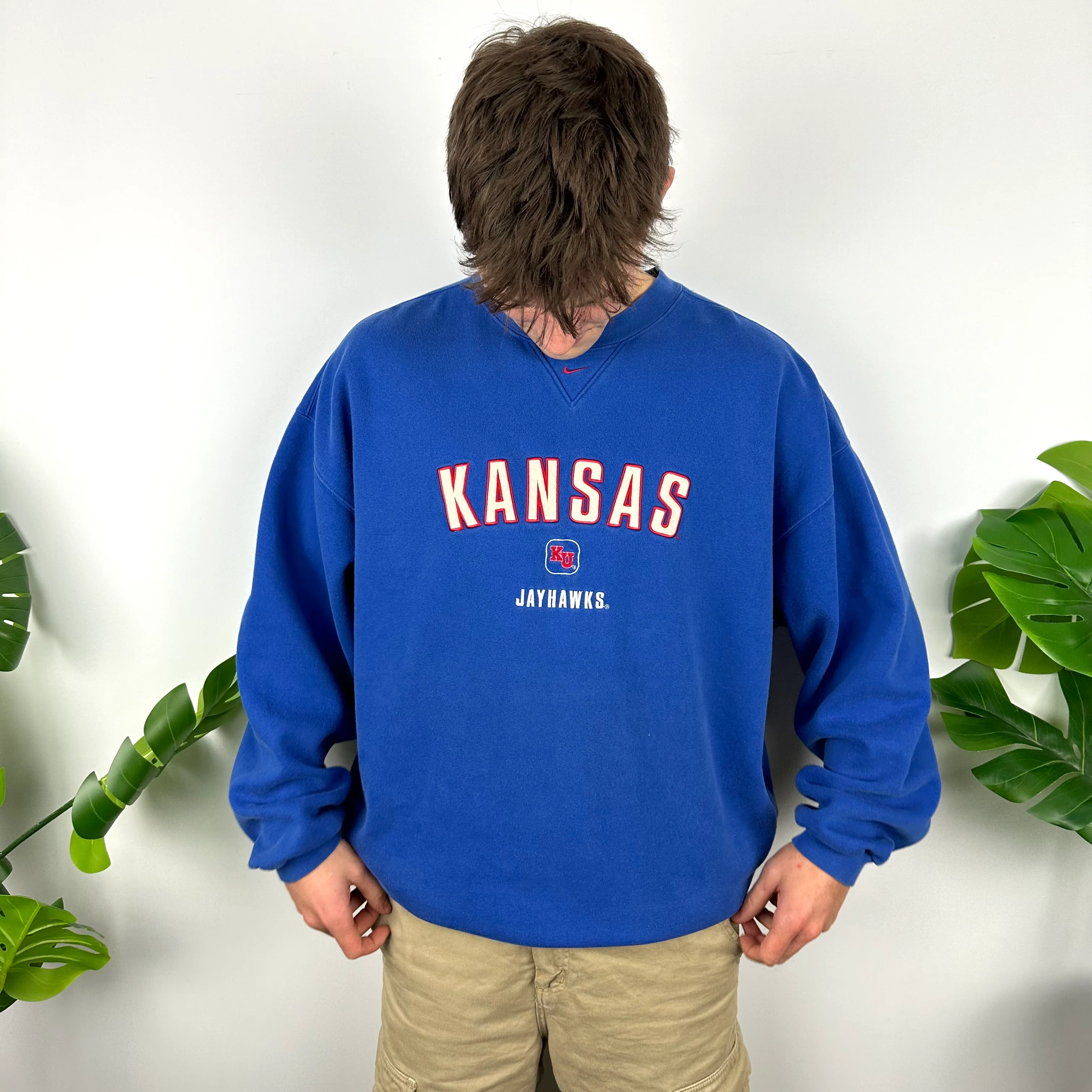 Nike x Kansas Jayhawks Blue Embroidered Spell Out Sweatshirt (XL) - Image 3