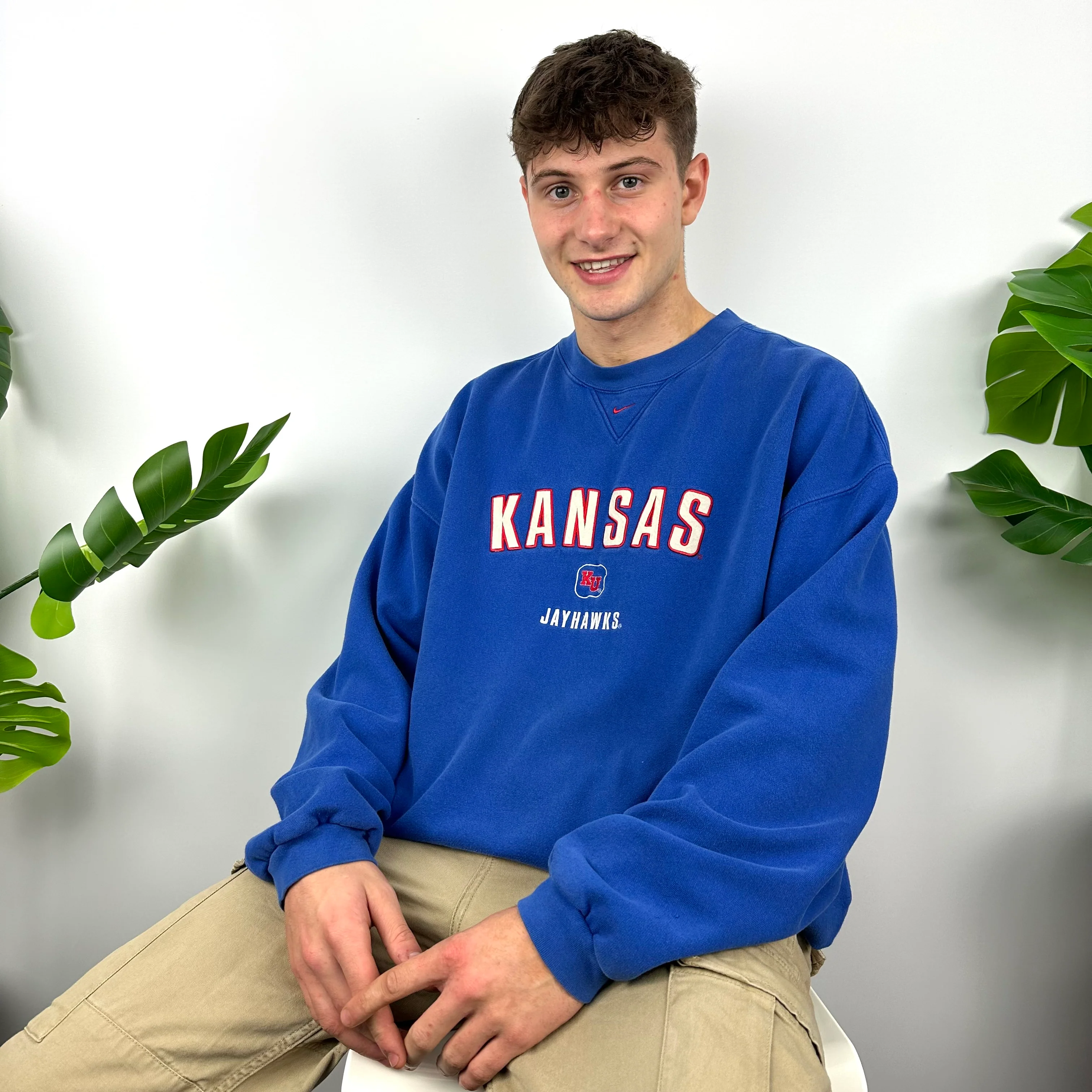 Nike x Kansas Jayhawks Blue Embroidered Spell Out Sweatshirt (XL) - Image 6