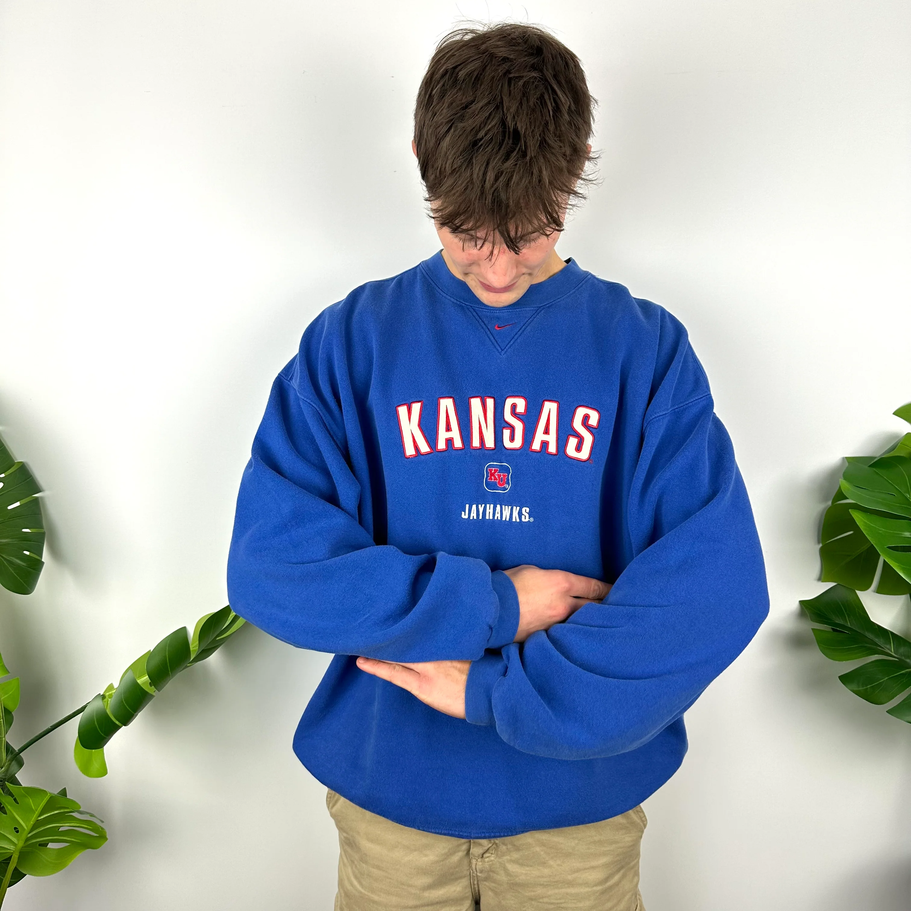 Nike x Kansas Jayhawks Blue Embroidered Spell Out Sweatshirt (XL) - Image 7