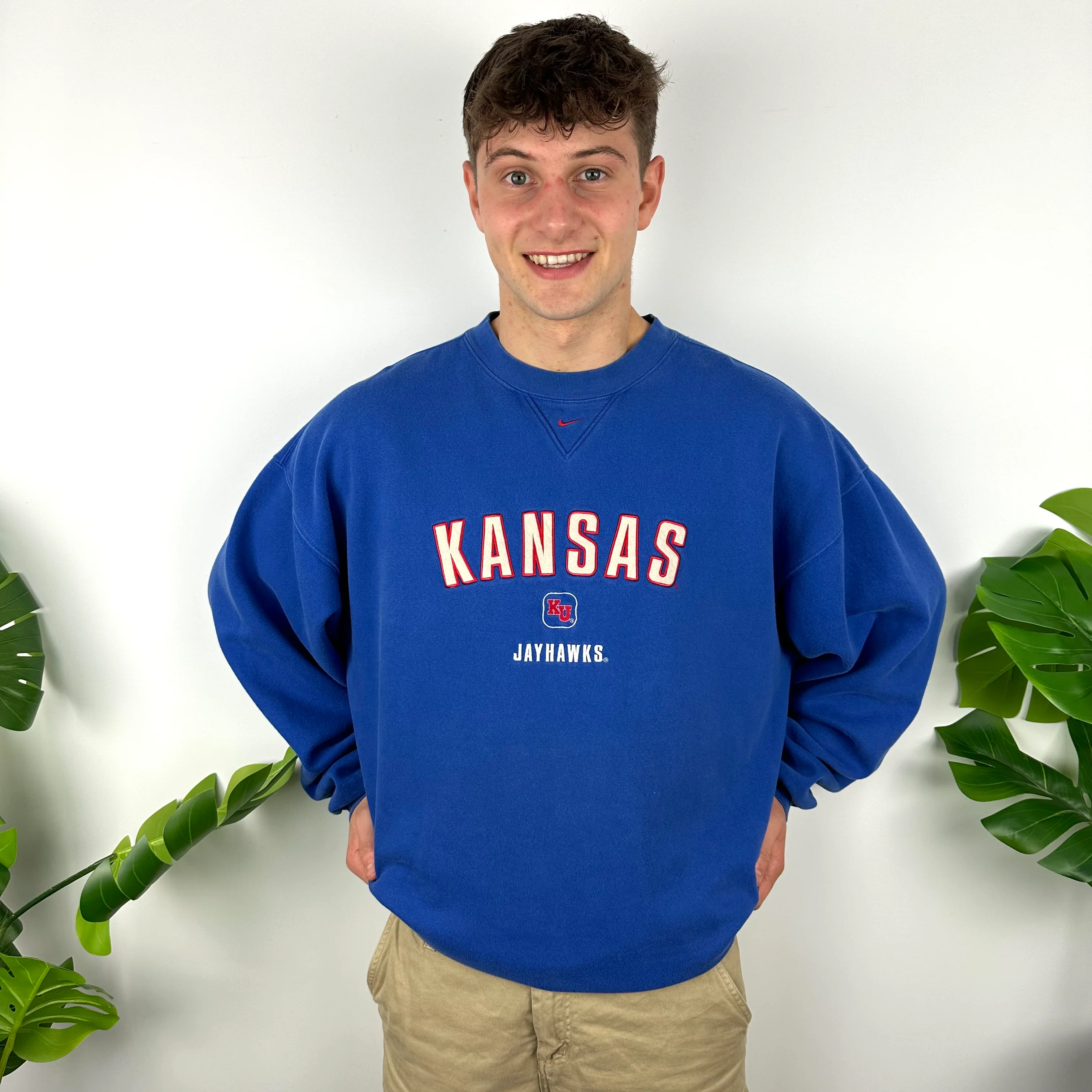 Nike x Kansas Jayhawks Blue Embroidered Spell Out Sweatshirt (XL) - Image 9