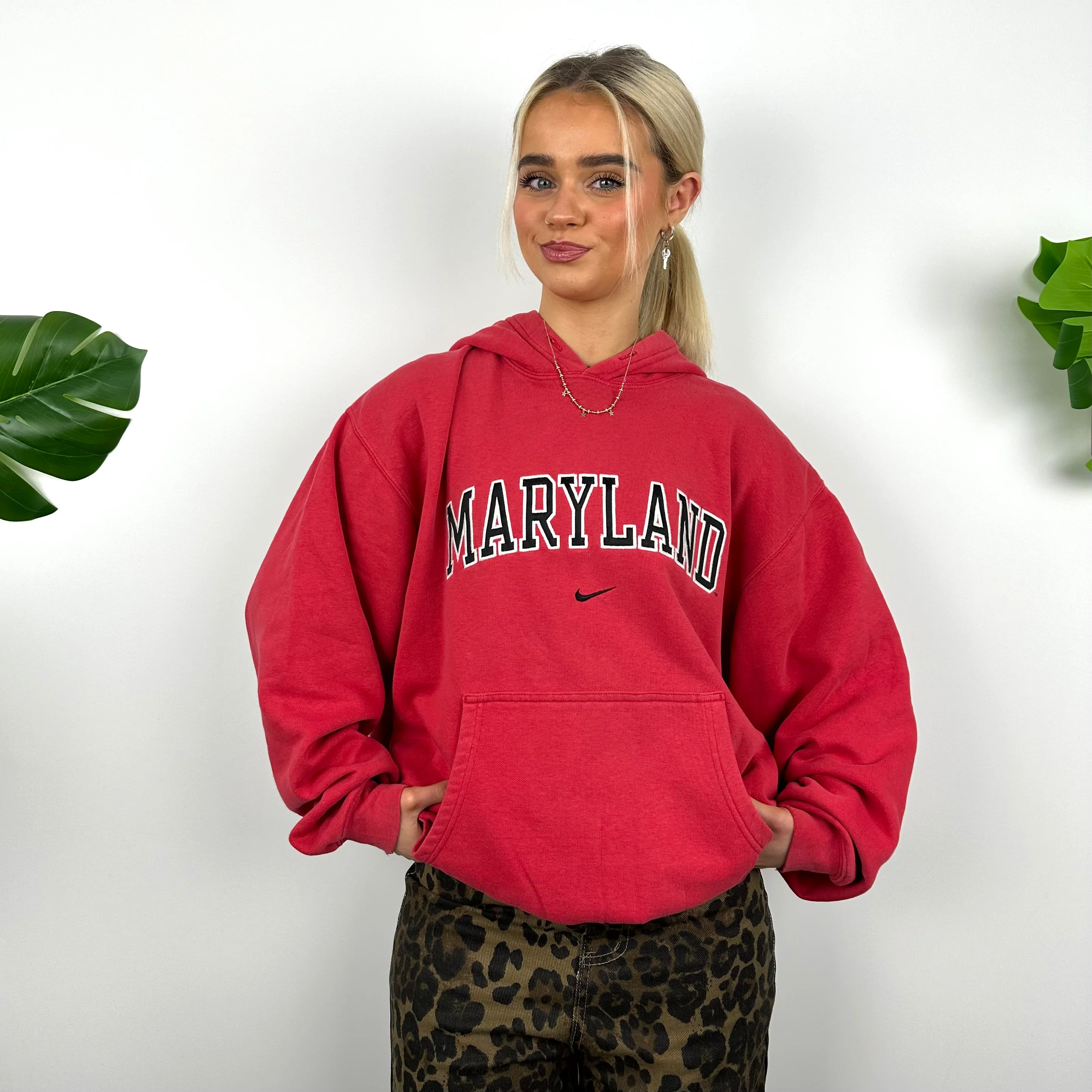 Nike x Maryland Red Embroidered Spell Out Hoodie (M)