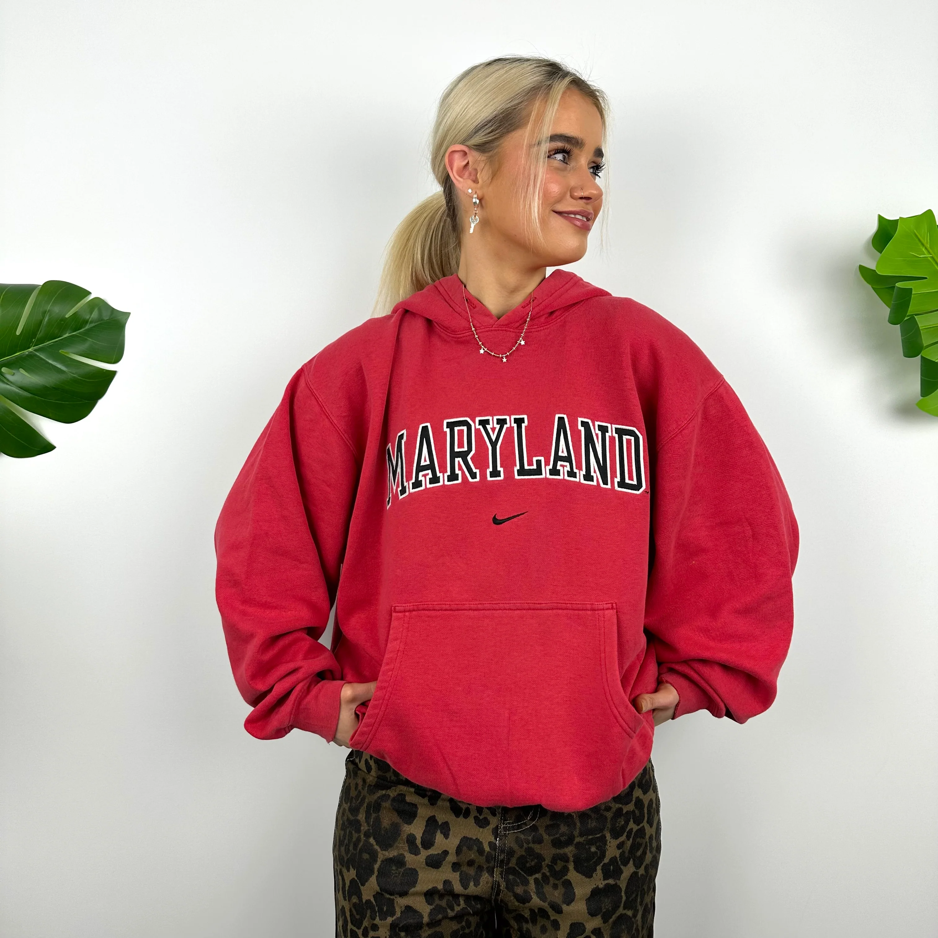 Nike x Maryland Red Embroidered Spell Out Hoodie (M) - Image 3