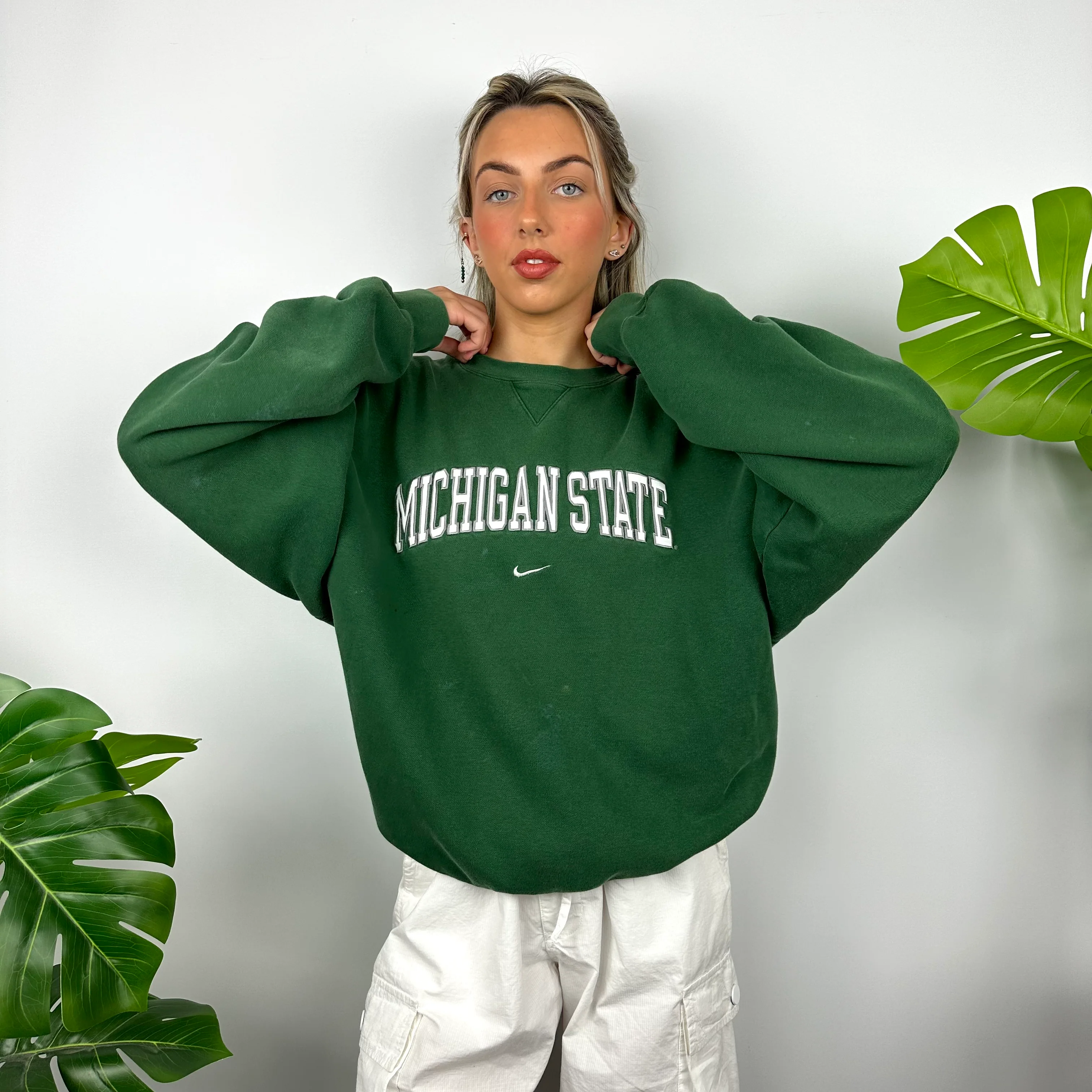 Nike x Michigan State RARE Green Embroidered Spell Out Sweatshirt (L) - Image 2