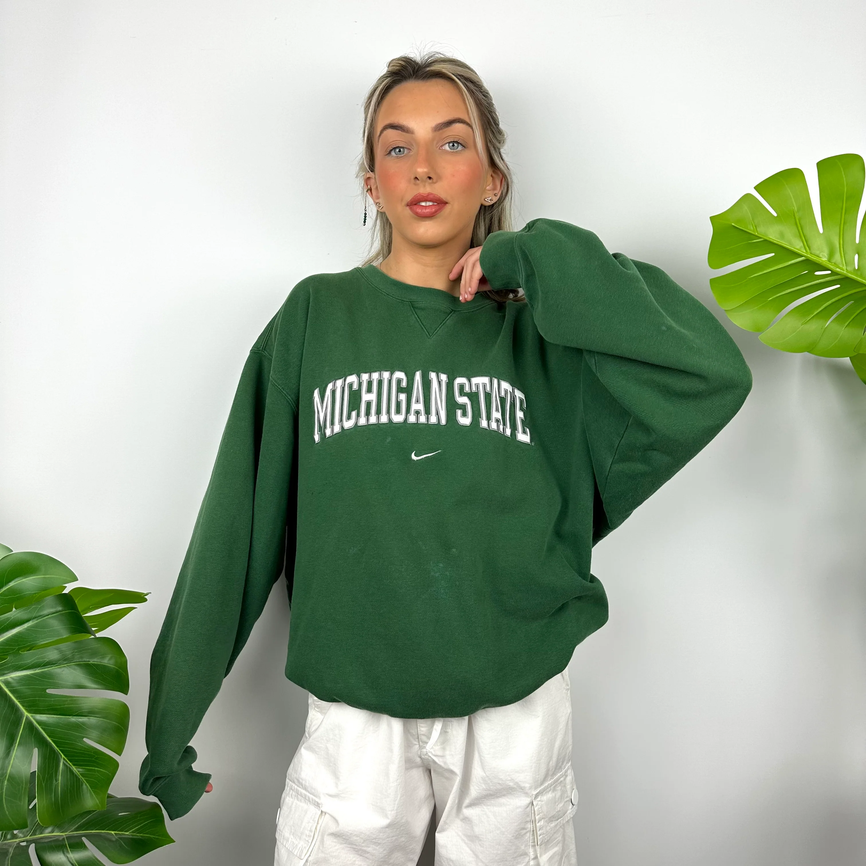 Nike x Michigan State RARE Green Embroidered Spell Out Sweatshirt (L) - Image 3