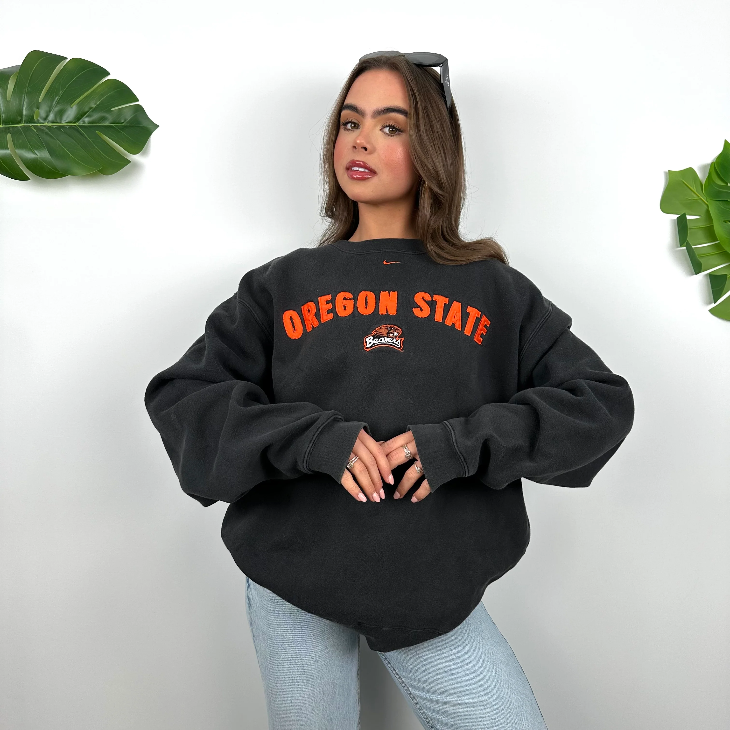 Nike x Oregon State Black Embroidered Spell Out Sweatshirt (L) - Image 2