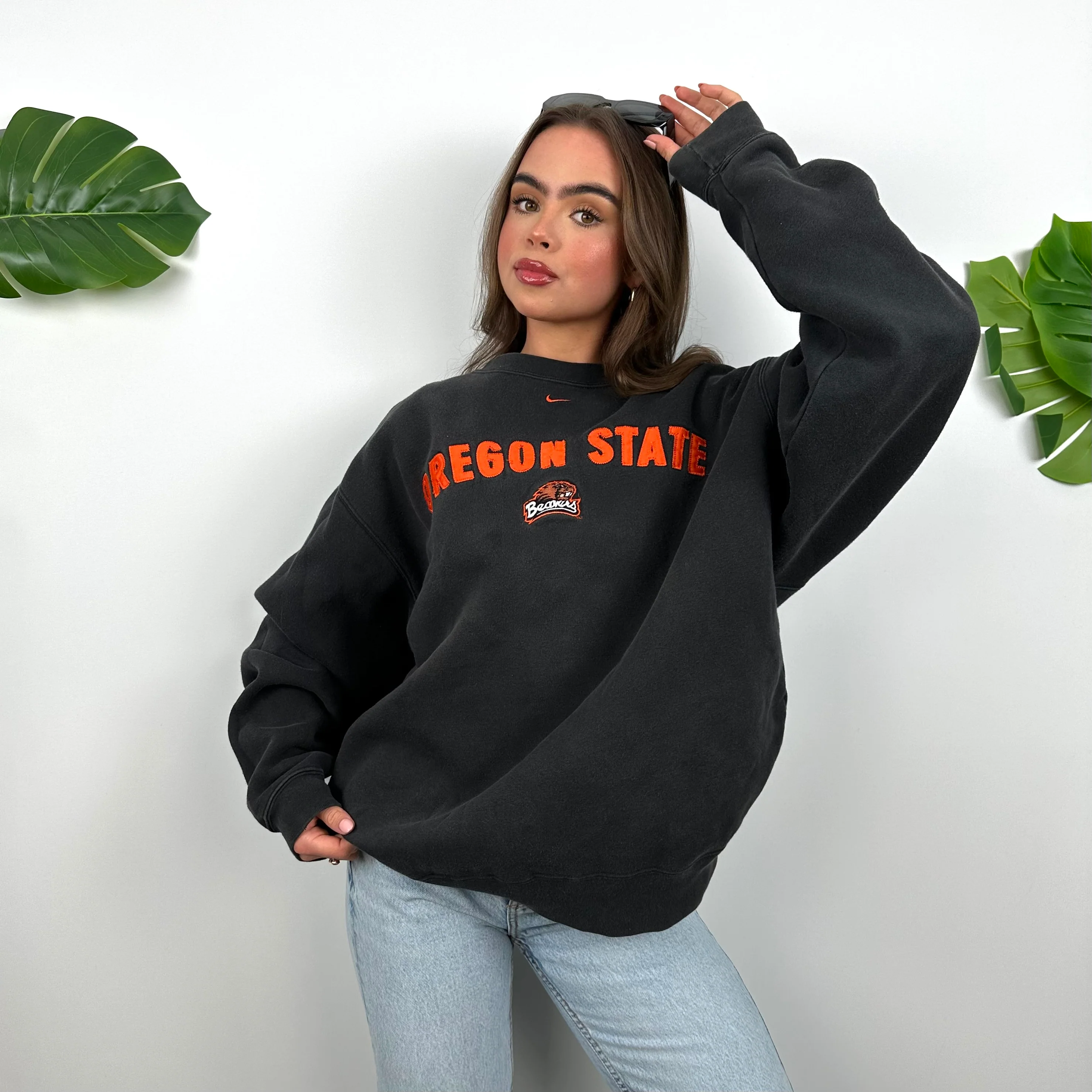 Nike x Oregon State Black Embroidered Spell Out Sweatshirt (L) - Image 3