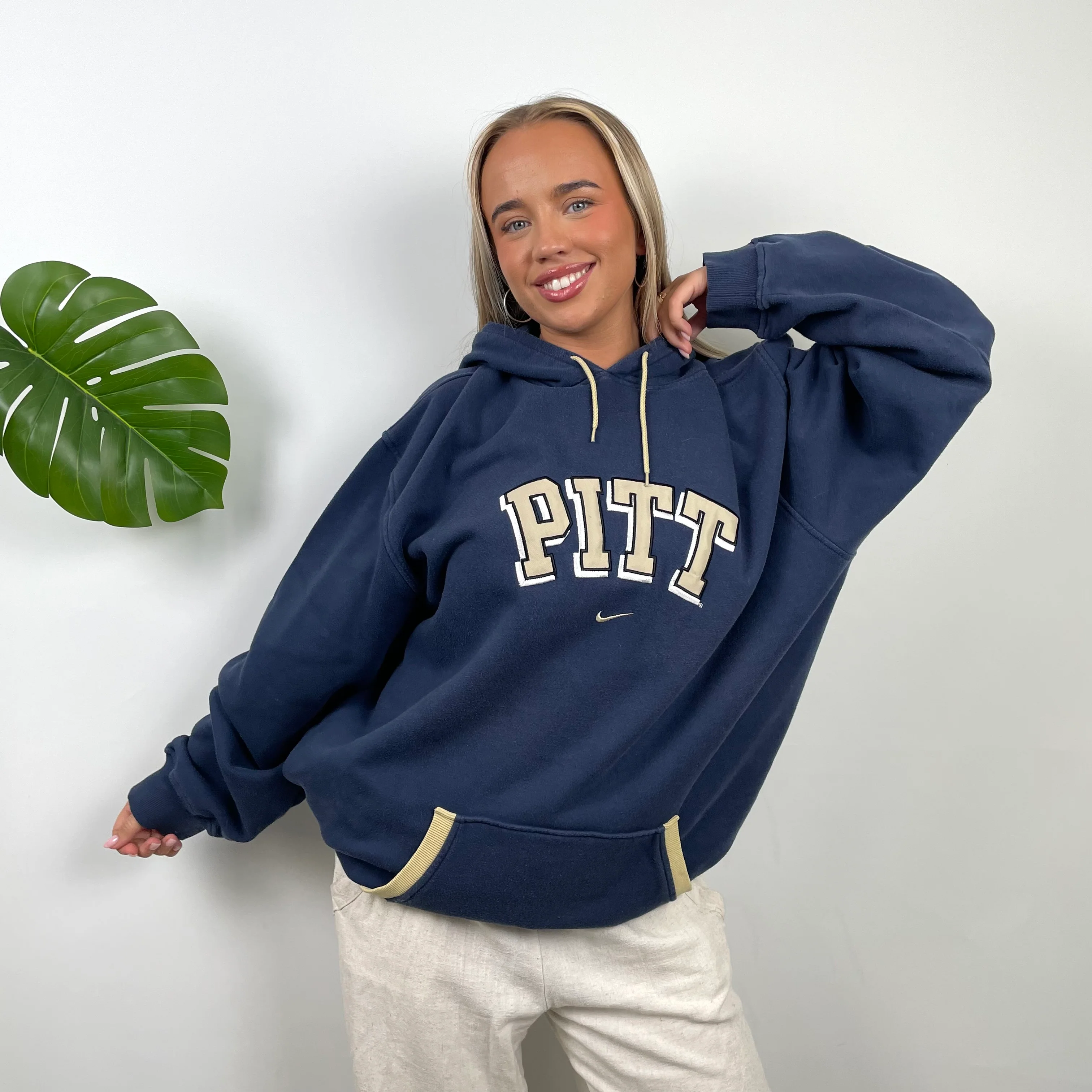 Nike x Pittsburgh RARE Navy Embroidered Spell Out Hoodie (XXL)