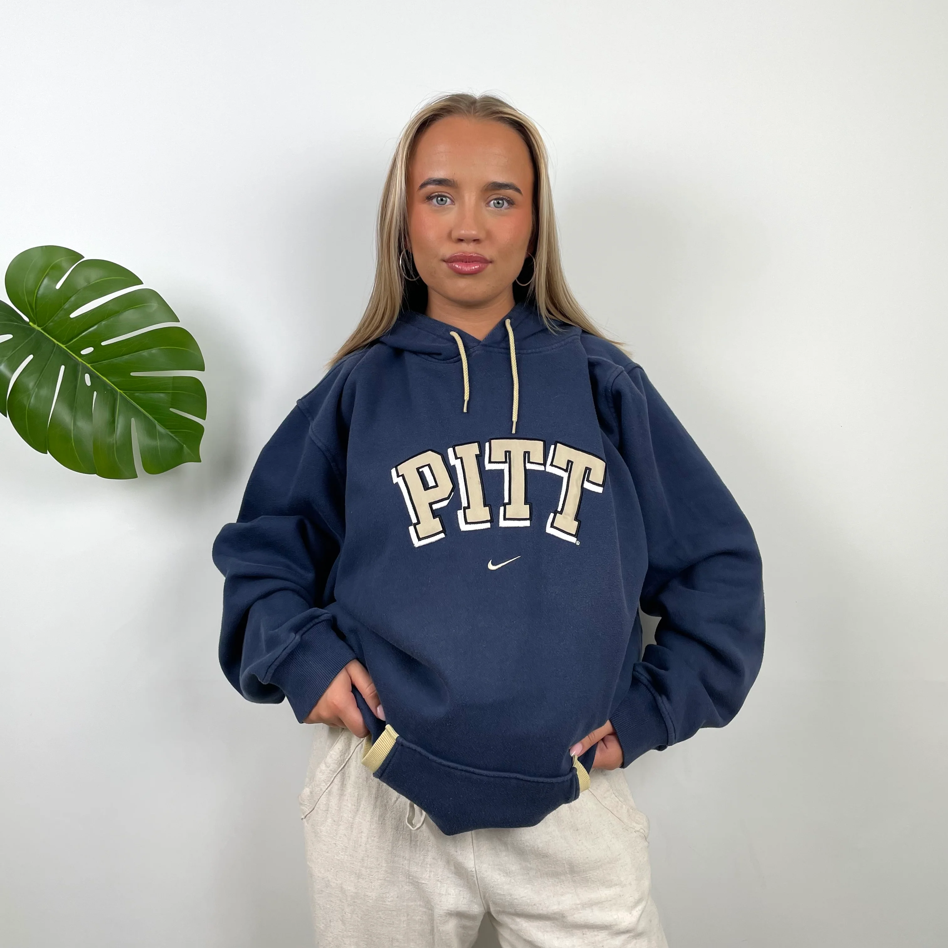Nike x Pittsburgh RARE Navy Embroidered Spell Out Hoodie (XXL) - Image 2