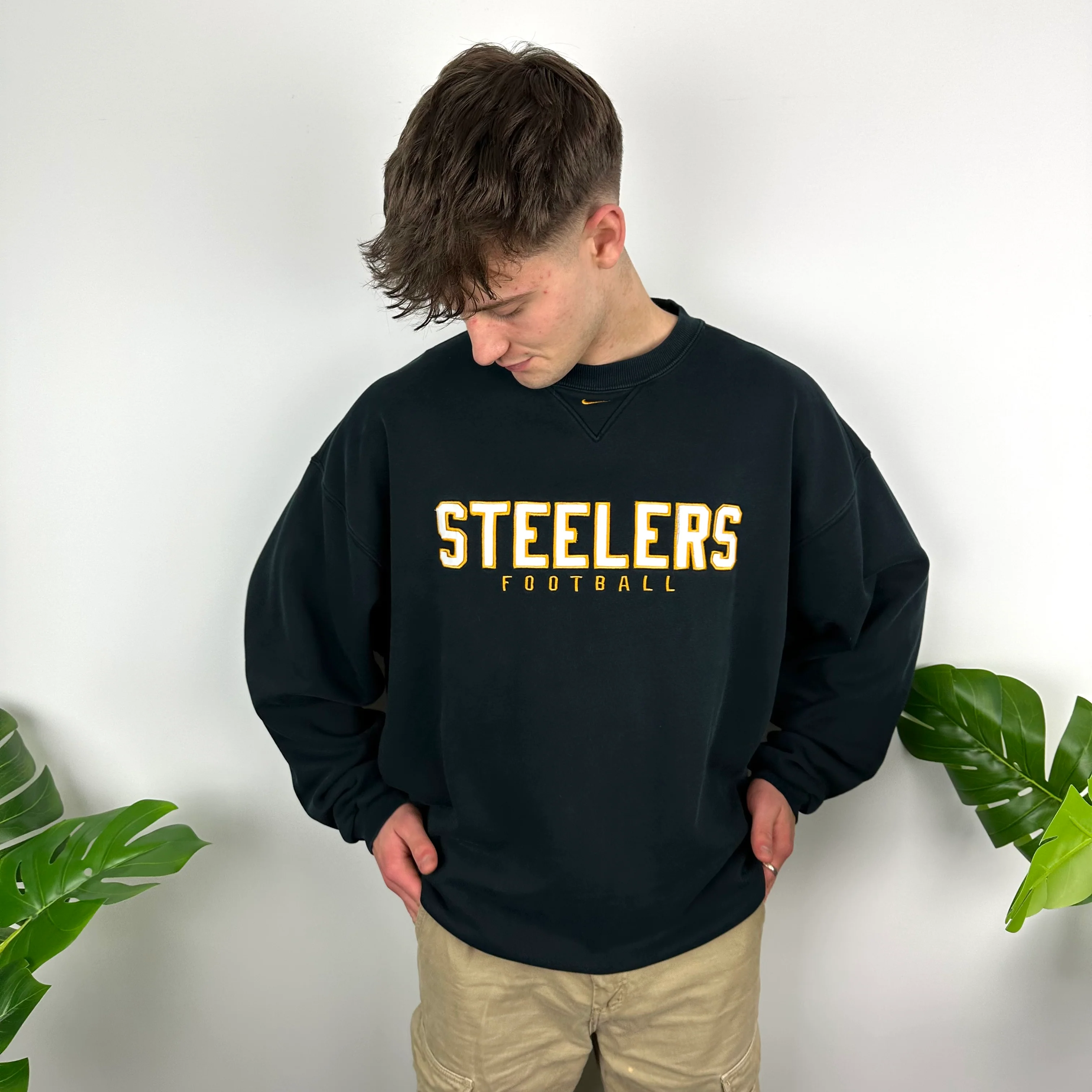 Nike X Pittsburgh Steelers Black Embroidered Spell Out Sweatshirt (XL) - Image 6