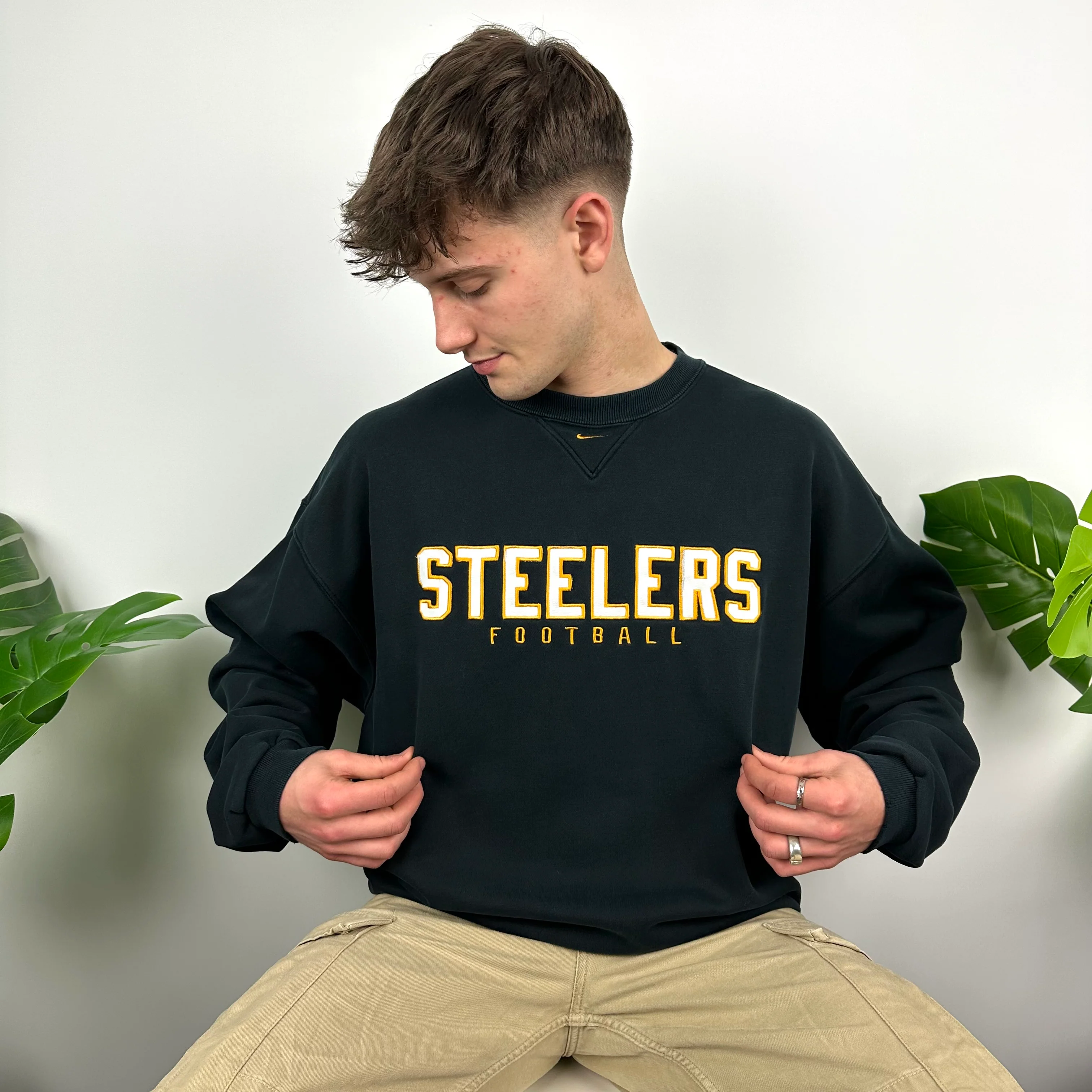 Nike X Pittsburgh Steelers Black Embroidered Spell Out Sweatshirt (XL) - Image 7