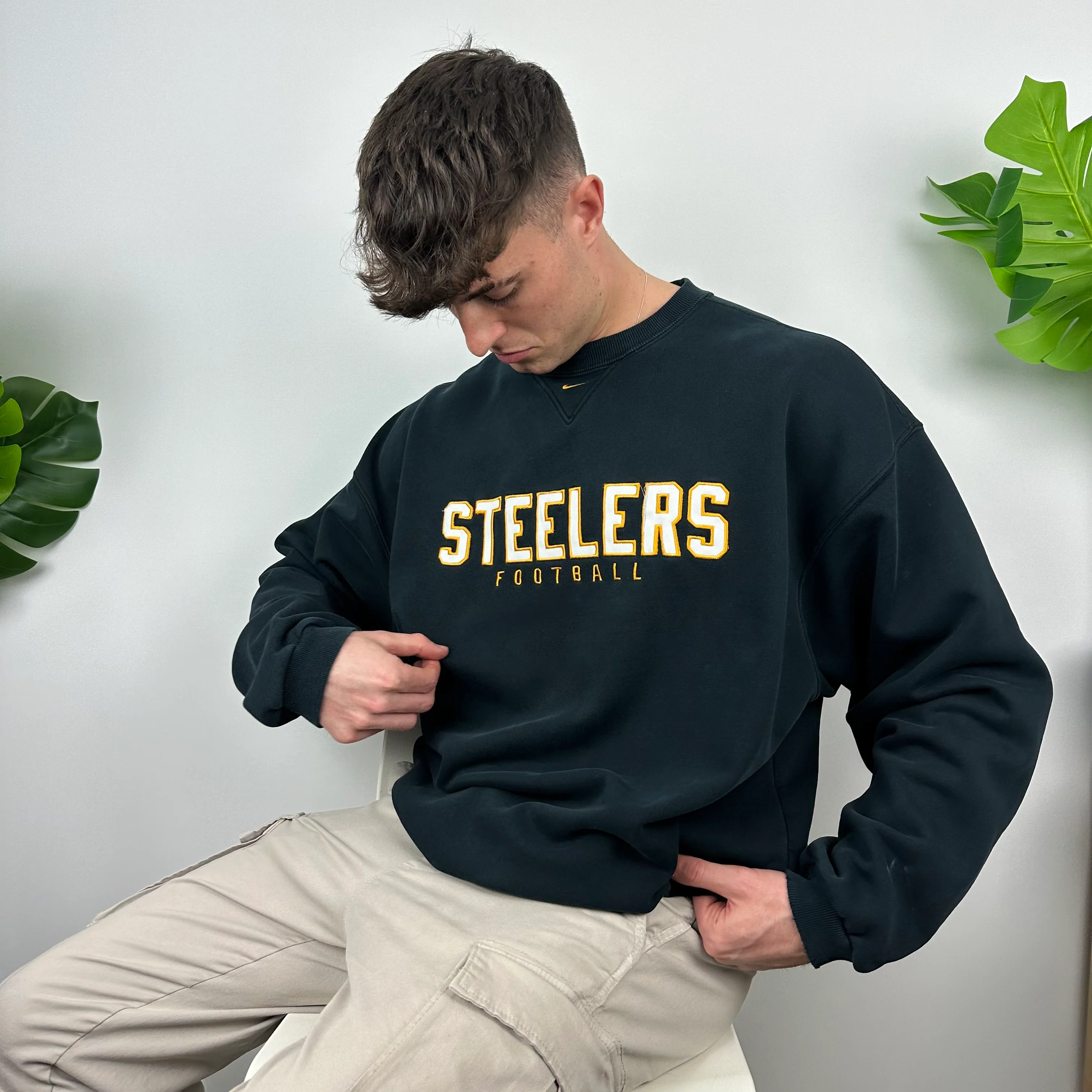 Nike X Pittsburgh Steelers Black Embroidered Spell Out Sweatshirt (XL) - Image 2