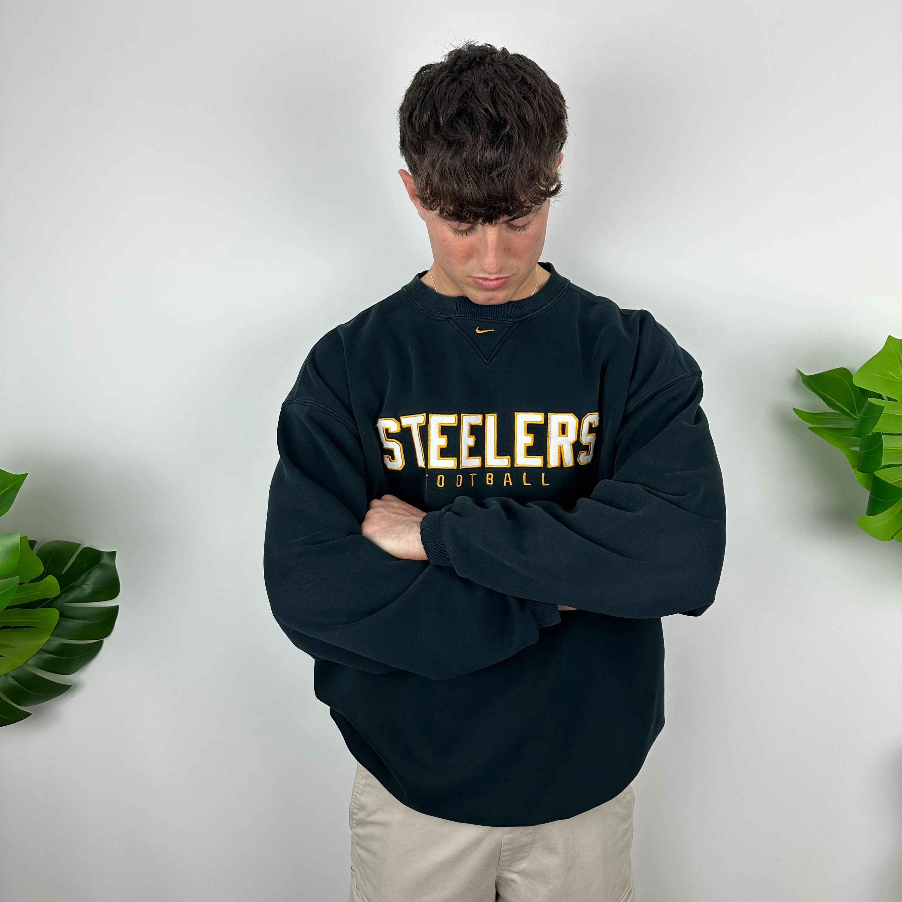Nike X Pittsburgh Steelers Black Embroidered Spell Out Sweatshirt (XL) - Image 4