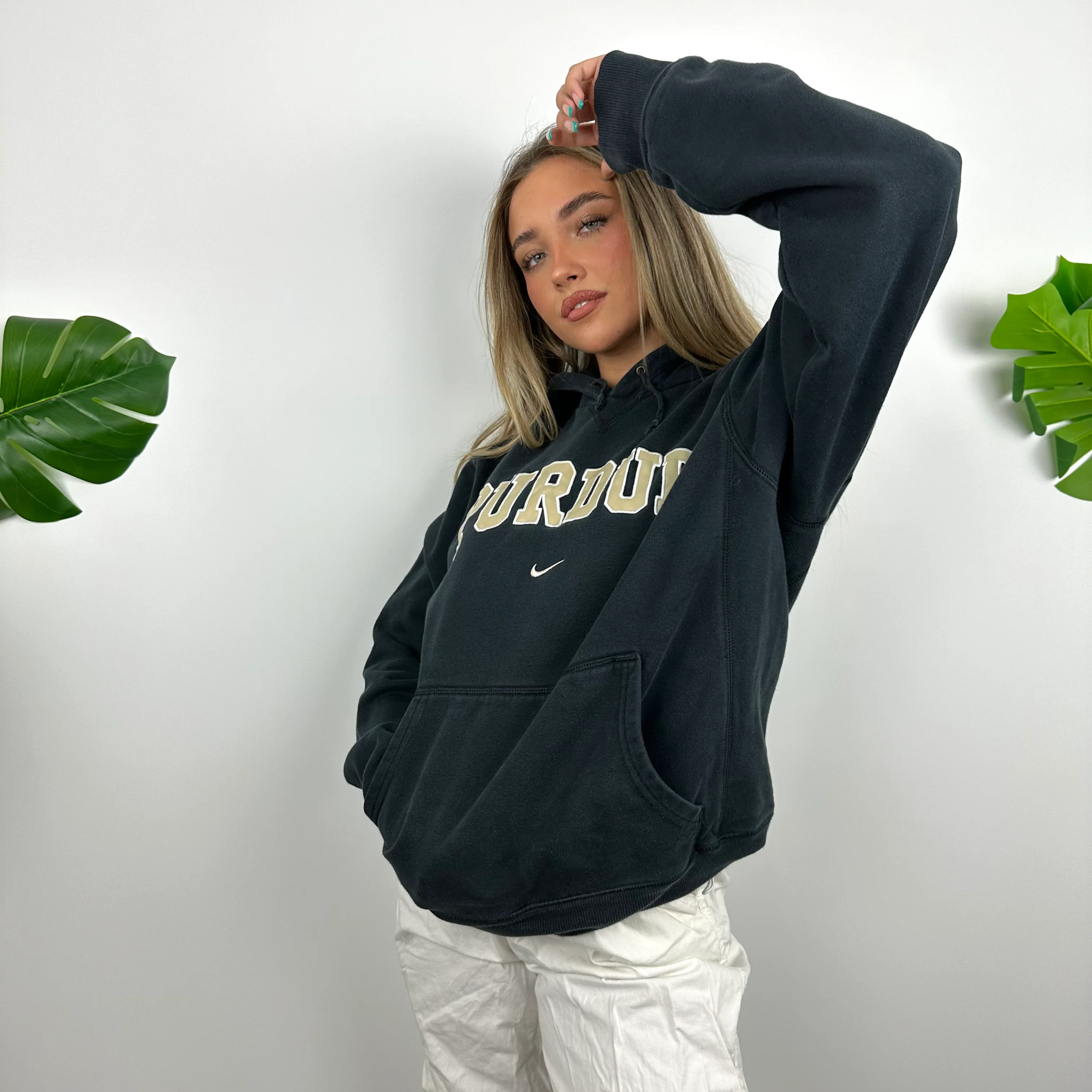 Nike x Purdue RARE Black Embroidered Spell Out Hoodie (M) - Image 4
