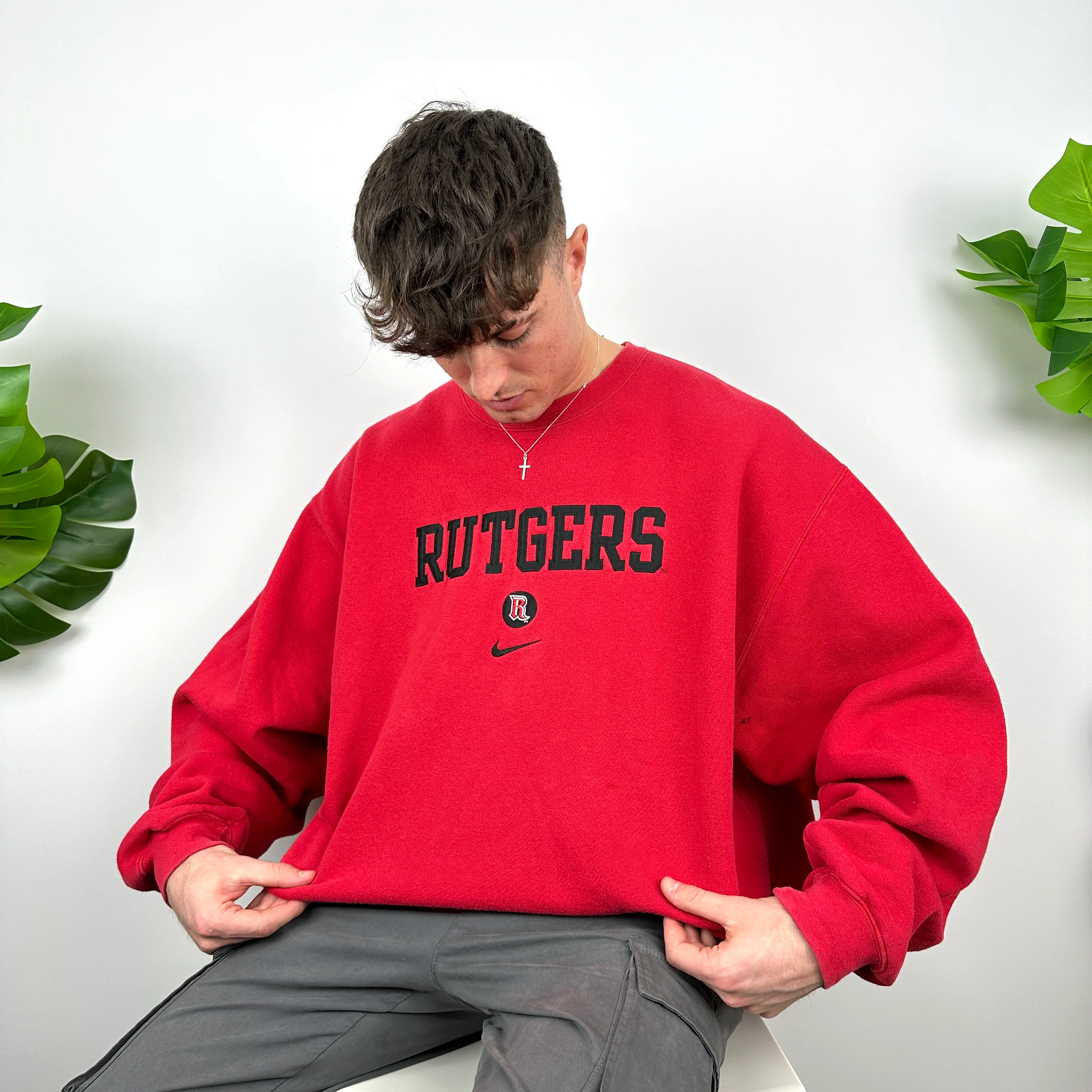 Nike x Rutgers Red Embroidered Spell Out Sweatshirt (XXL) - Image 2