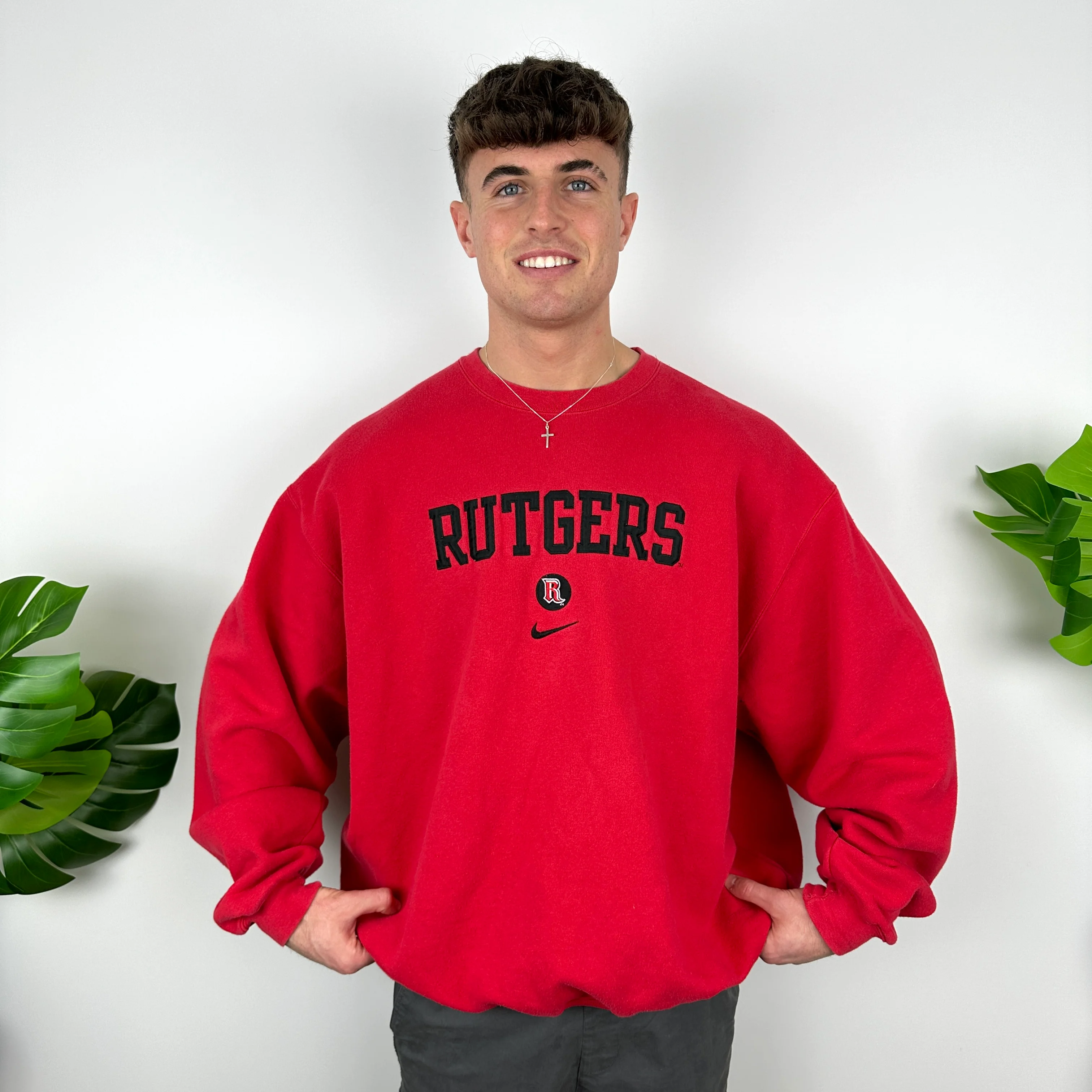 Nike x Rutgers Red Embroidered Spell Out Sweatshirt (XXL) - Image 4