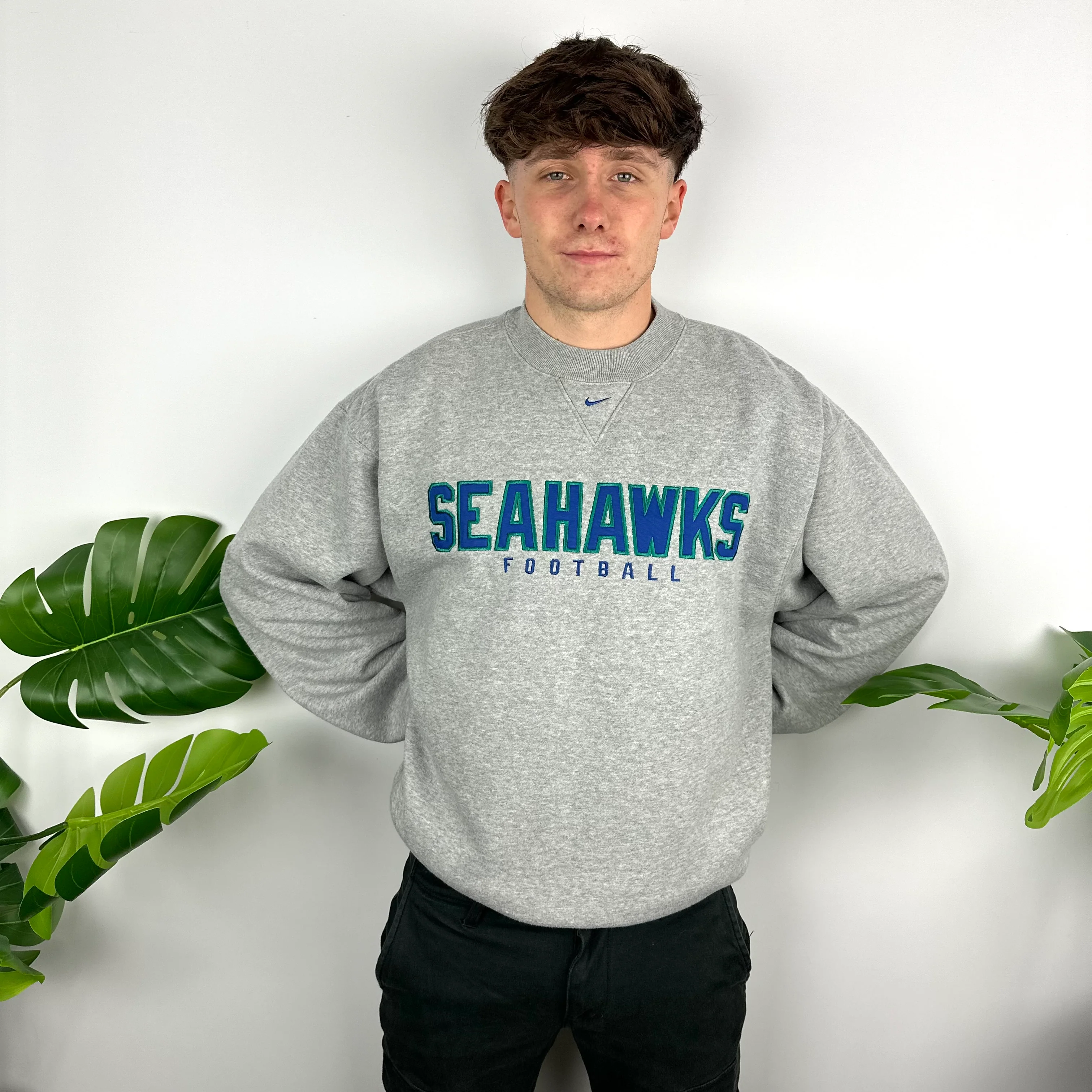 Nike X Seattle Seahawks Grey Embroidered Spell Out Sweatshirt (M) - Image 2