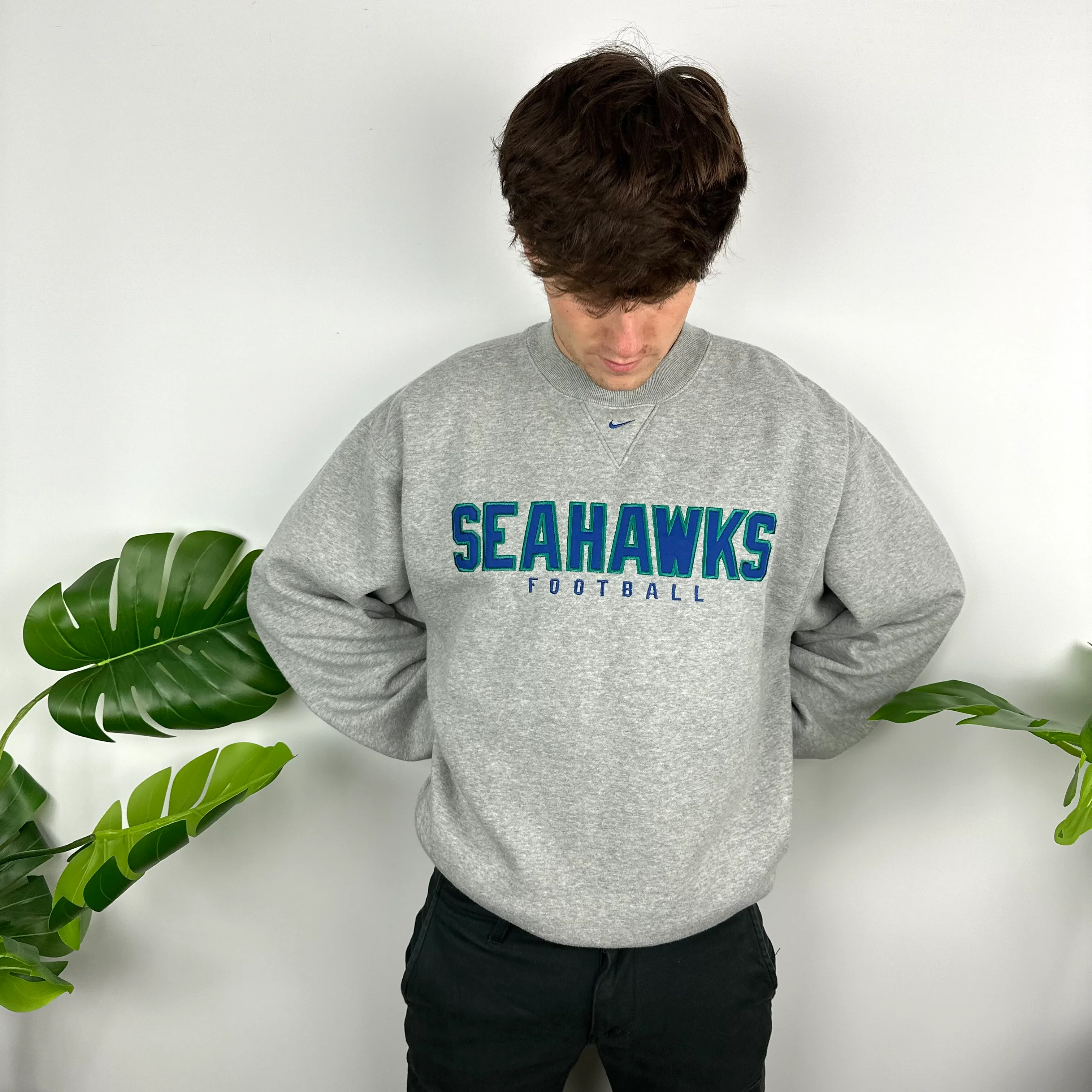 Nike X Seattle Seahawks Grey Embroidered Spell Out Sweatshirt (M) - Image 3
