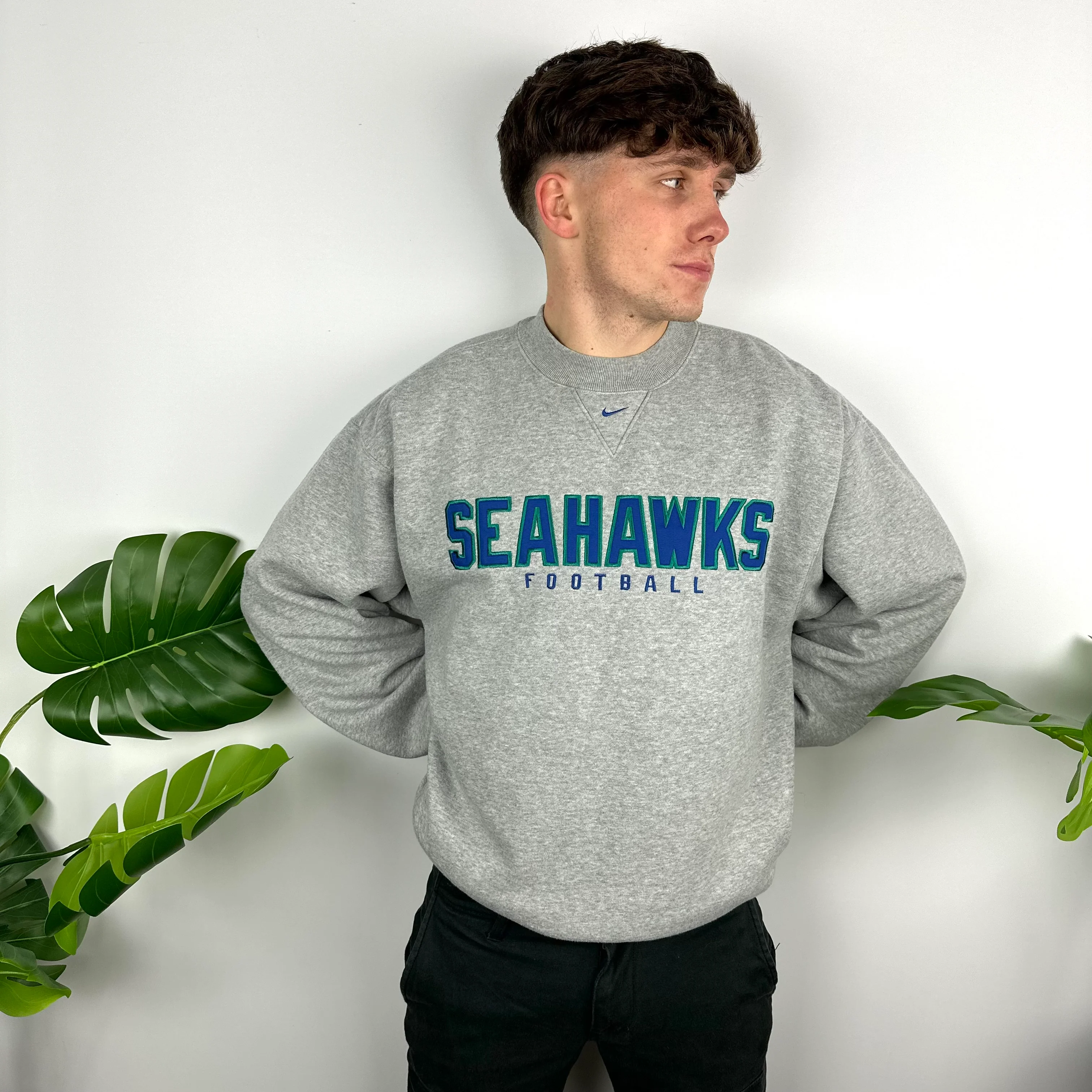 Nike X Seattle Seahawks Grey Embroidered Spell Out Sweatshirt (M) - Image 4