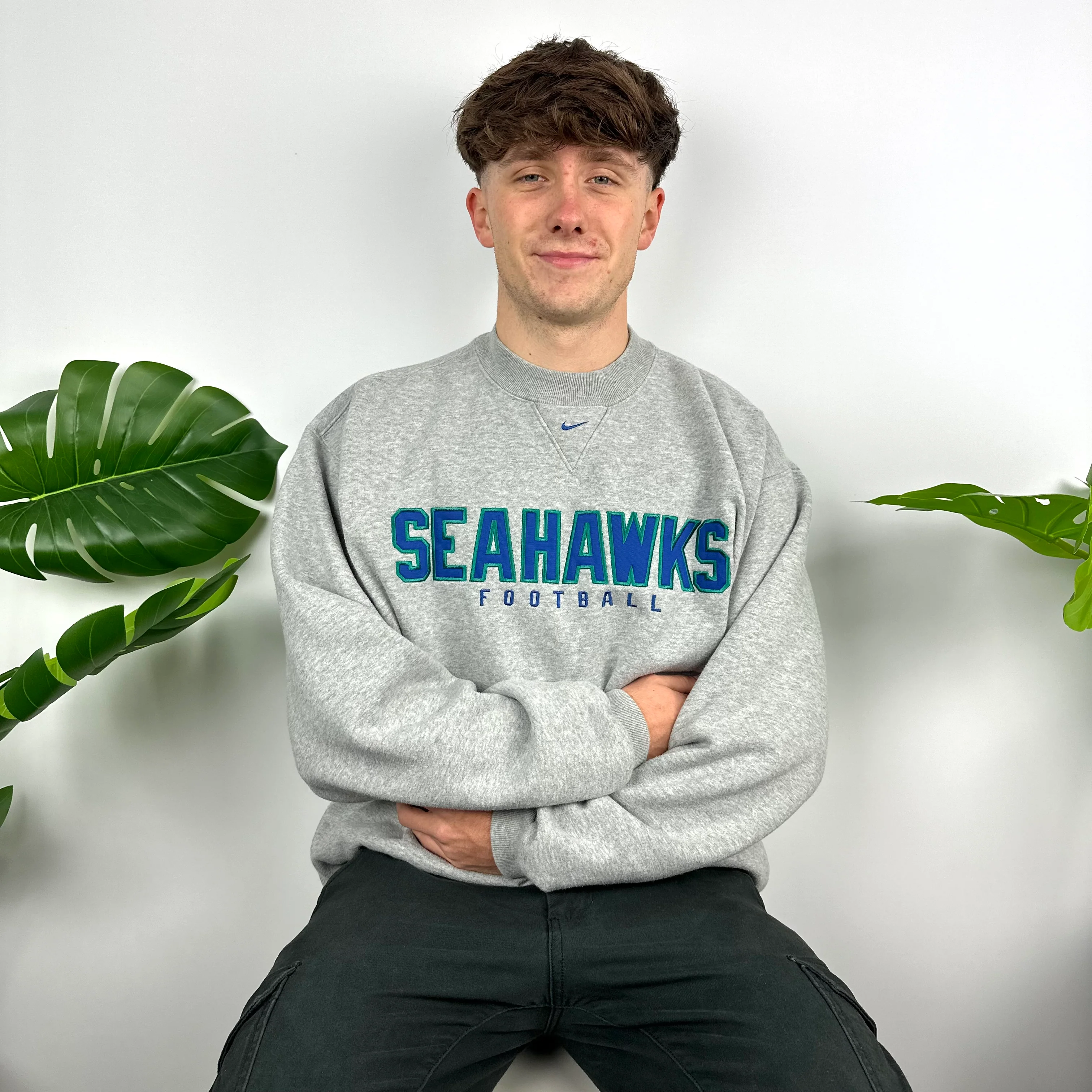 Nike X Seattle Seahawks Grey Embroidered Spell Out Sweatshirt (M) - Image 6