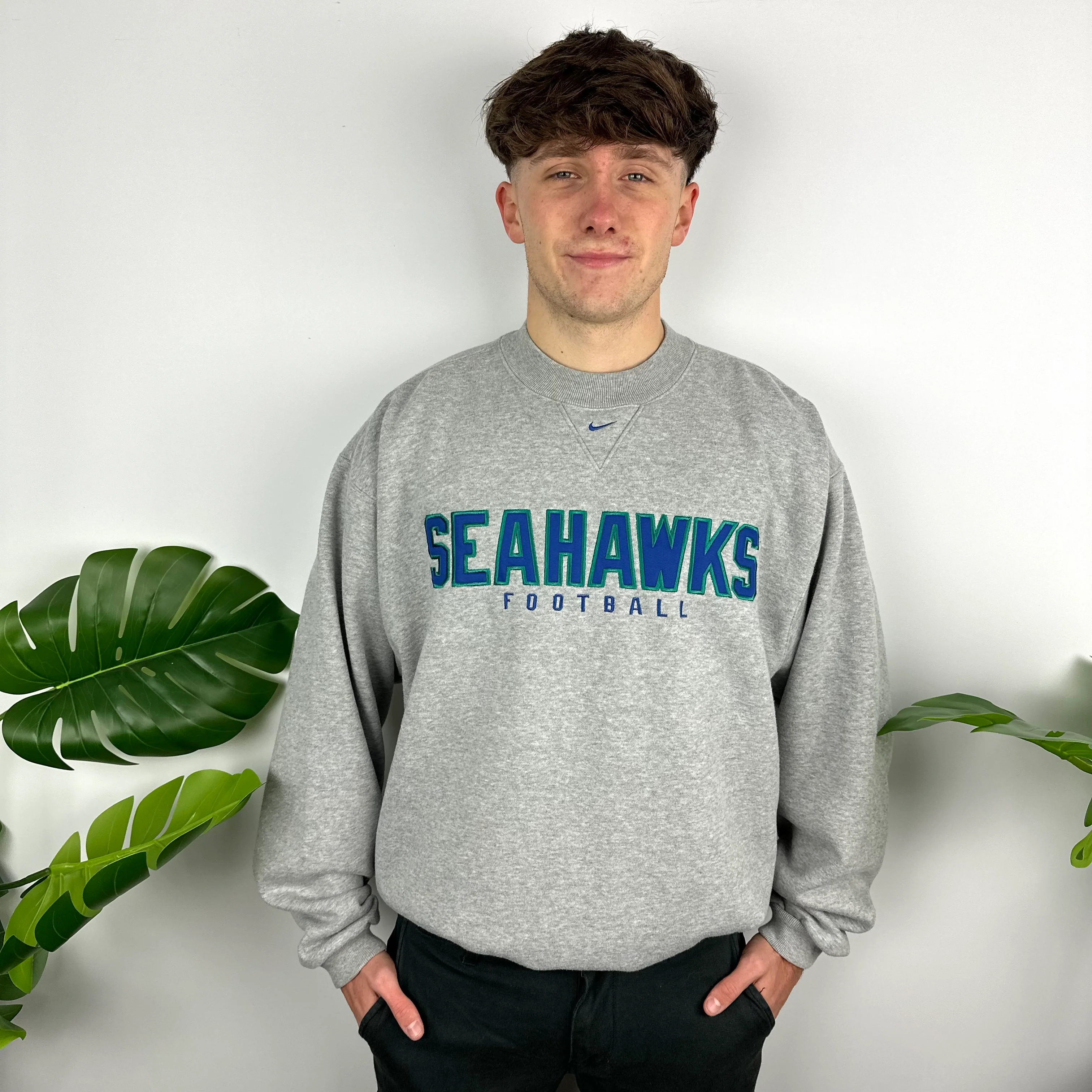 Nike X Seattle Seahawks Grey Embroidered Spell Out Sweatshirt (M) - Image 7