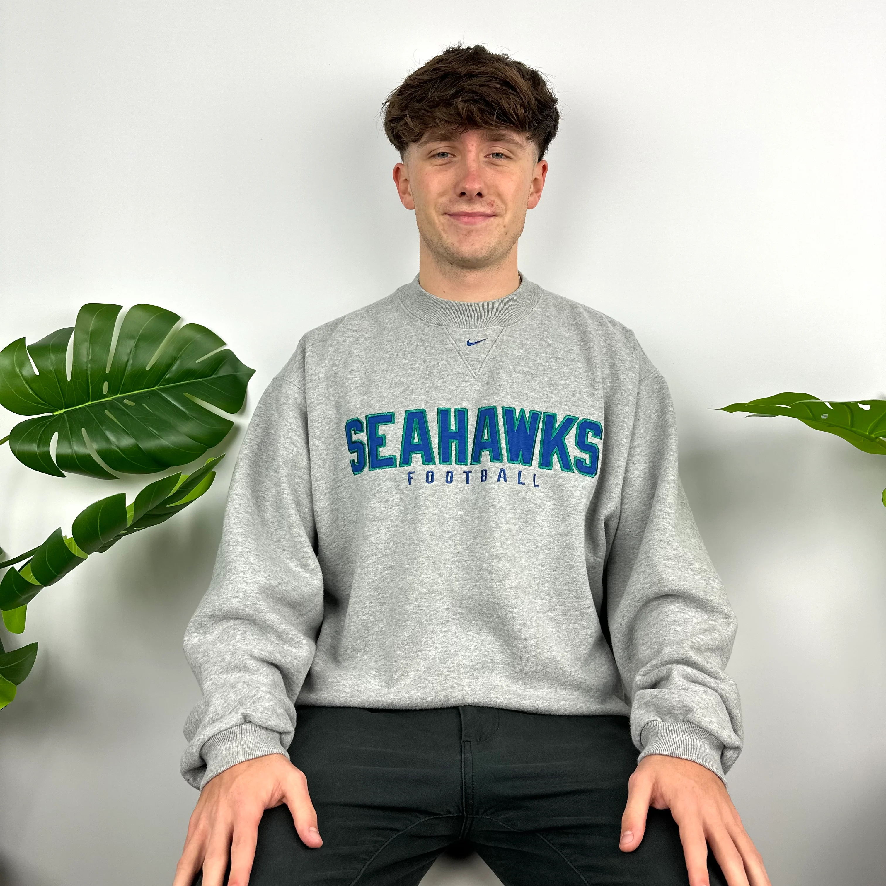 Nike X Seattle Seahawks Grey Embroidered Spell Out Sweatshirt (M) - Image 8