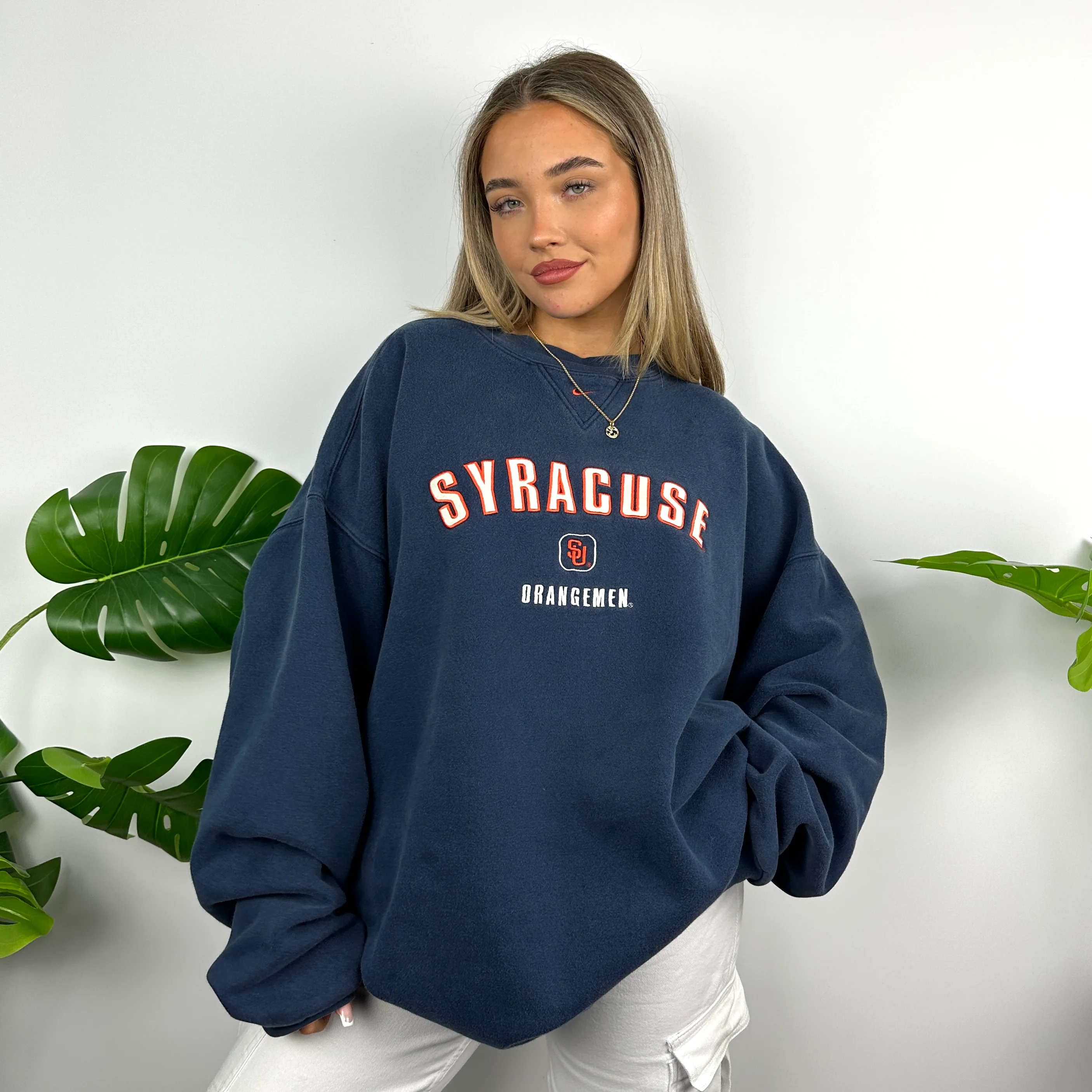 Nike x Syracuse Navy Embroidered Spell Out Sweatshirt (XXL) - Image 2