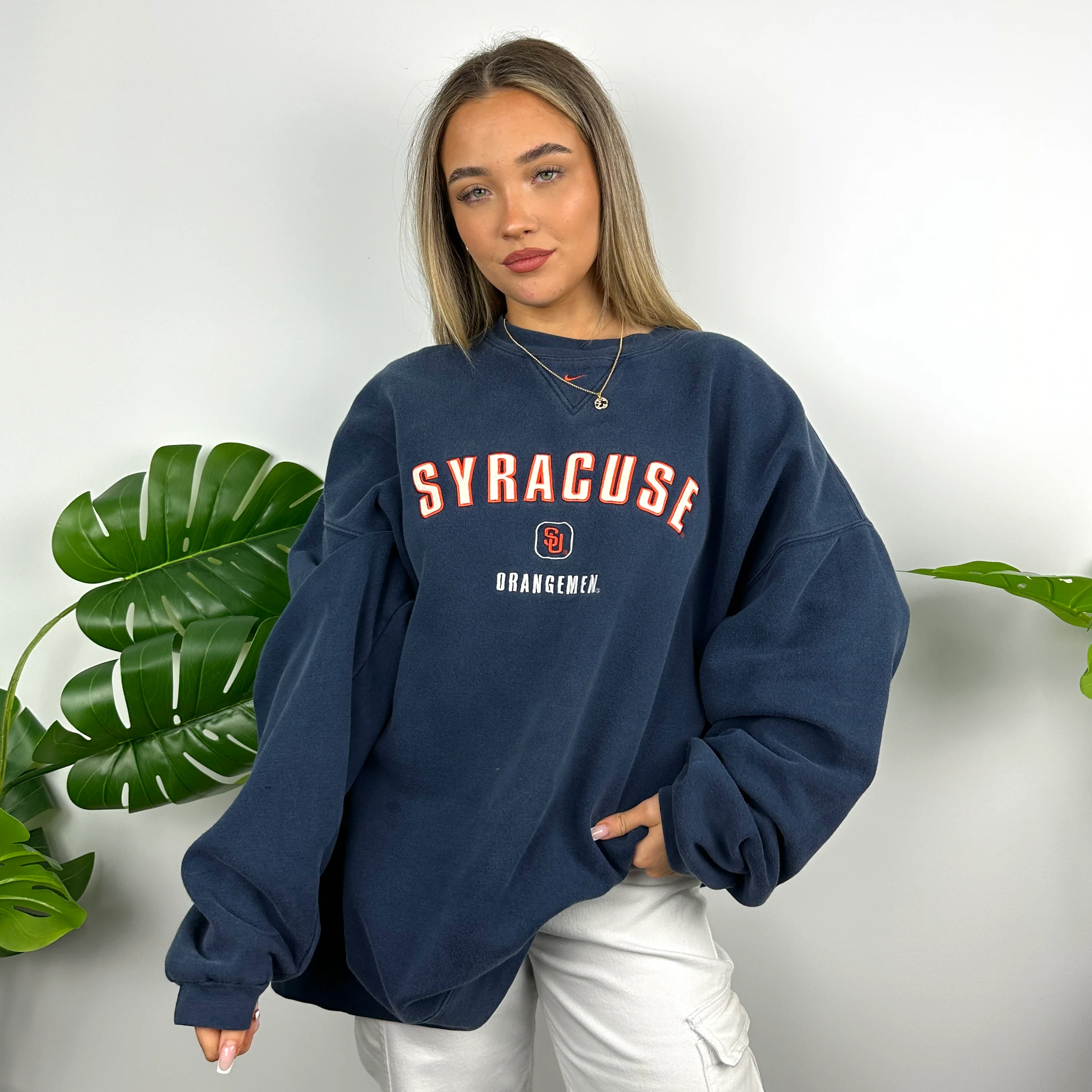 Nike x Syracuse Navy Embroidered Spell Out Sweatshirt (XXL) - Image 3