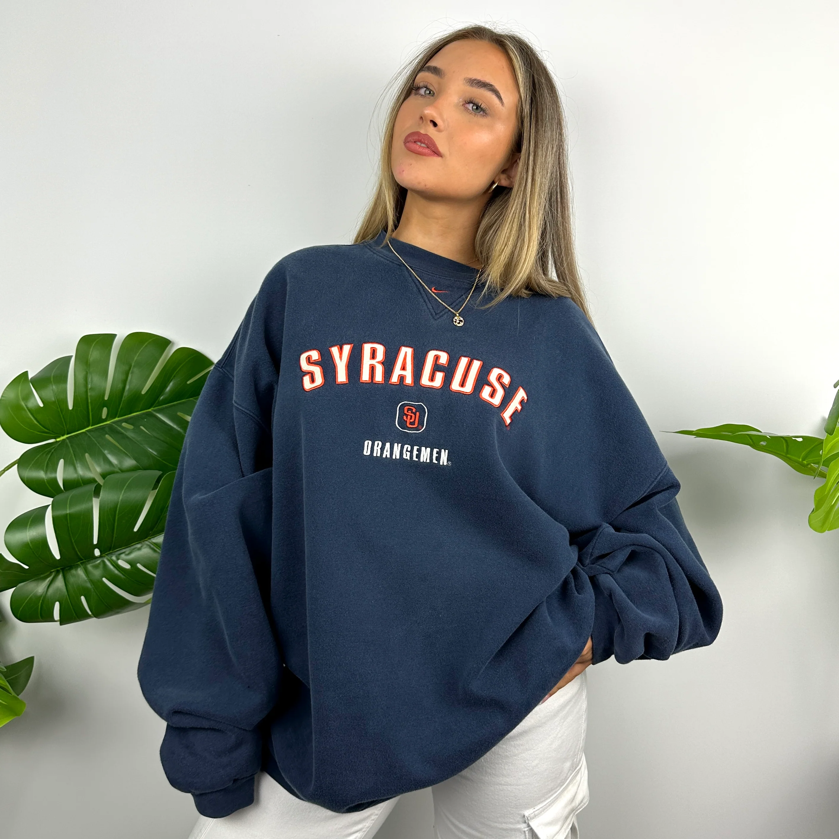 Nike x Syracuse Navy Embroidered Spell Out Sweatshirt (XXL) - Image 5