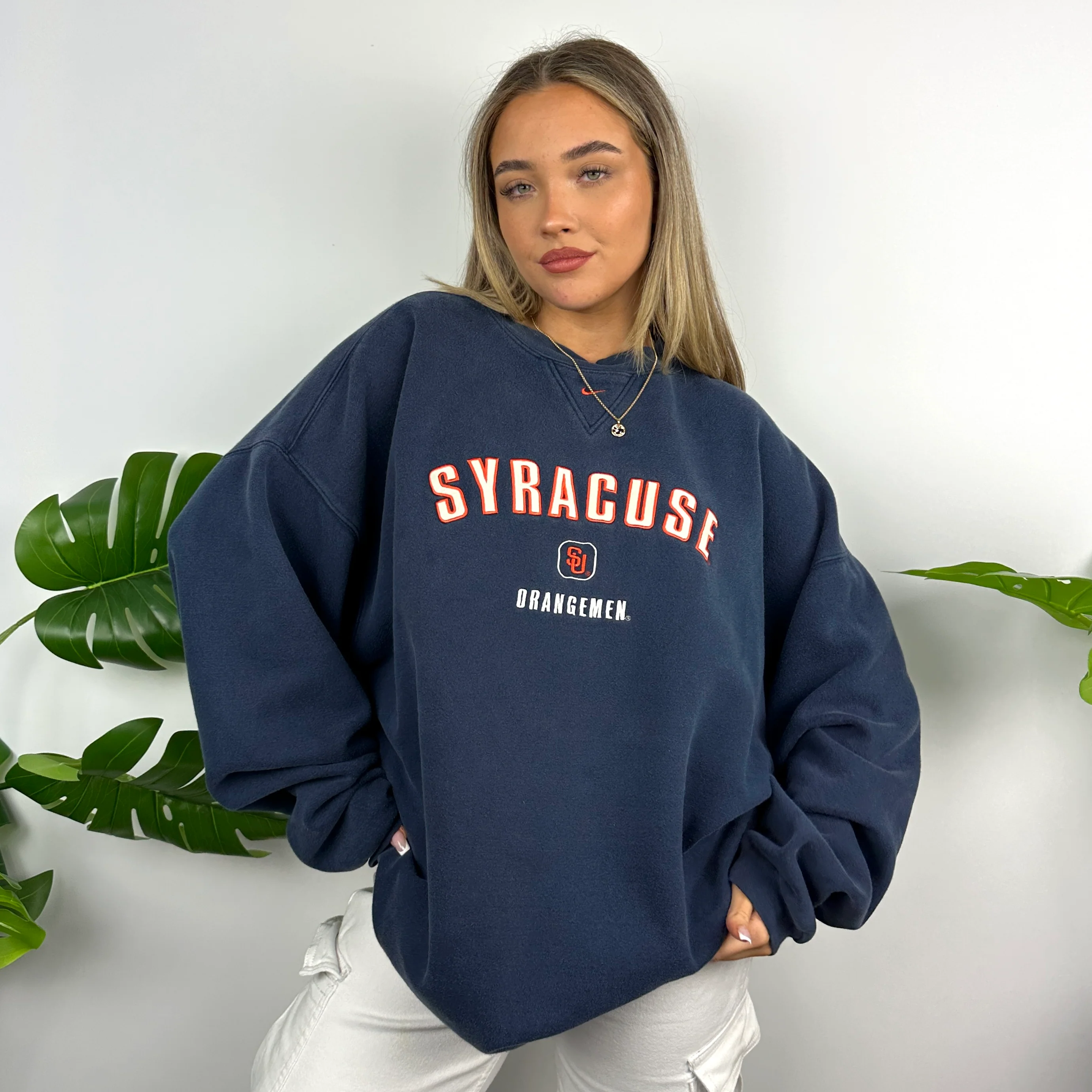 Nike x Syracuse Navy Embroidered Spell Out Sweatshirt (XXL) - Image 6