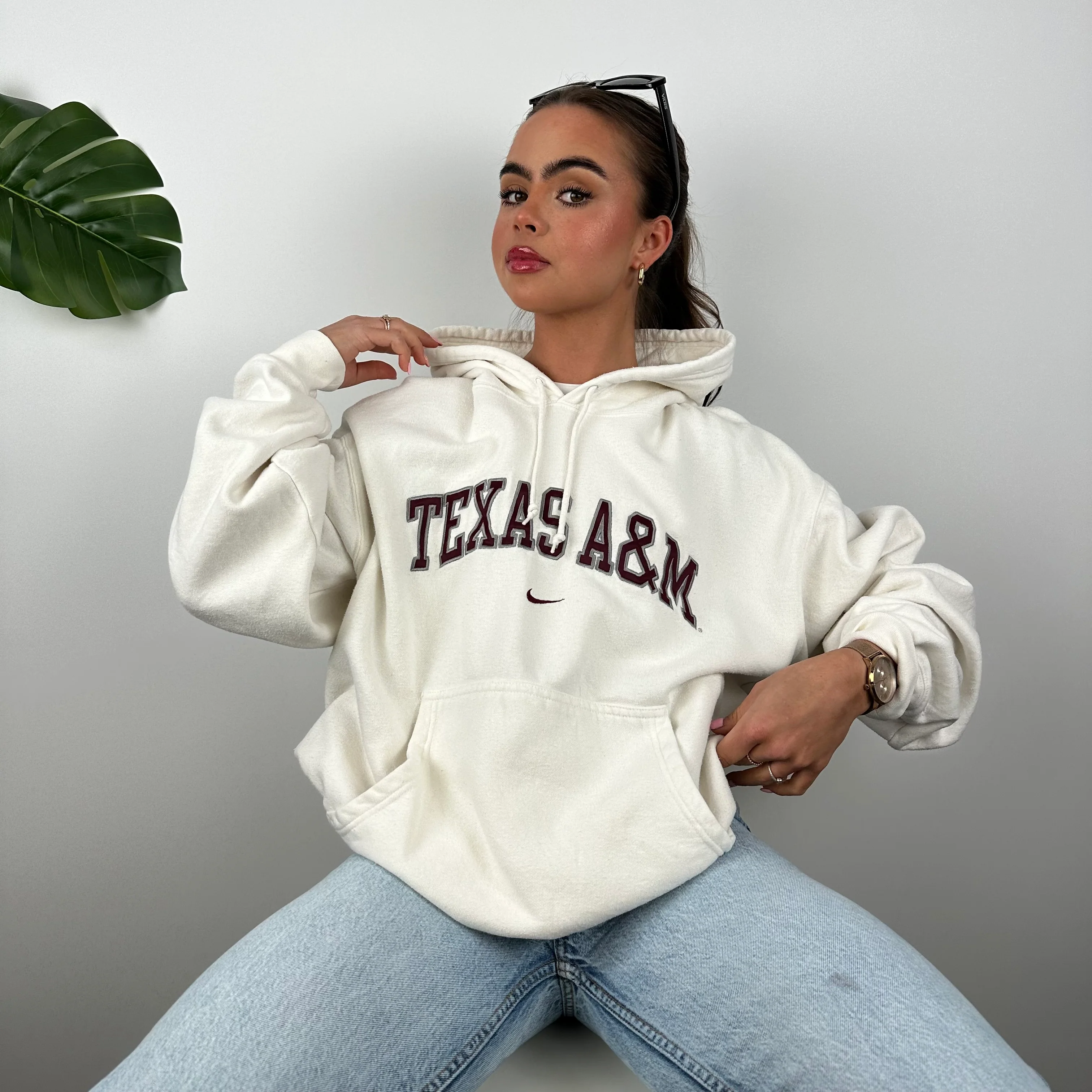 Nike x Texas A&M White Embroidered Spell Out Hoodie (L) - Image 4