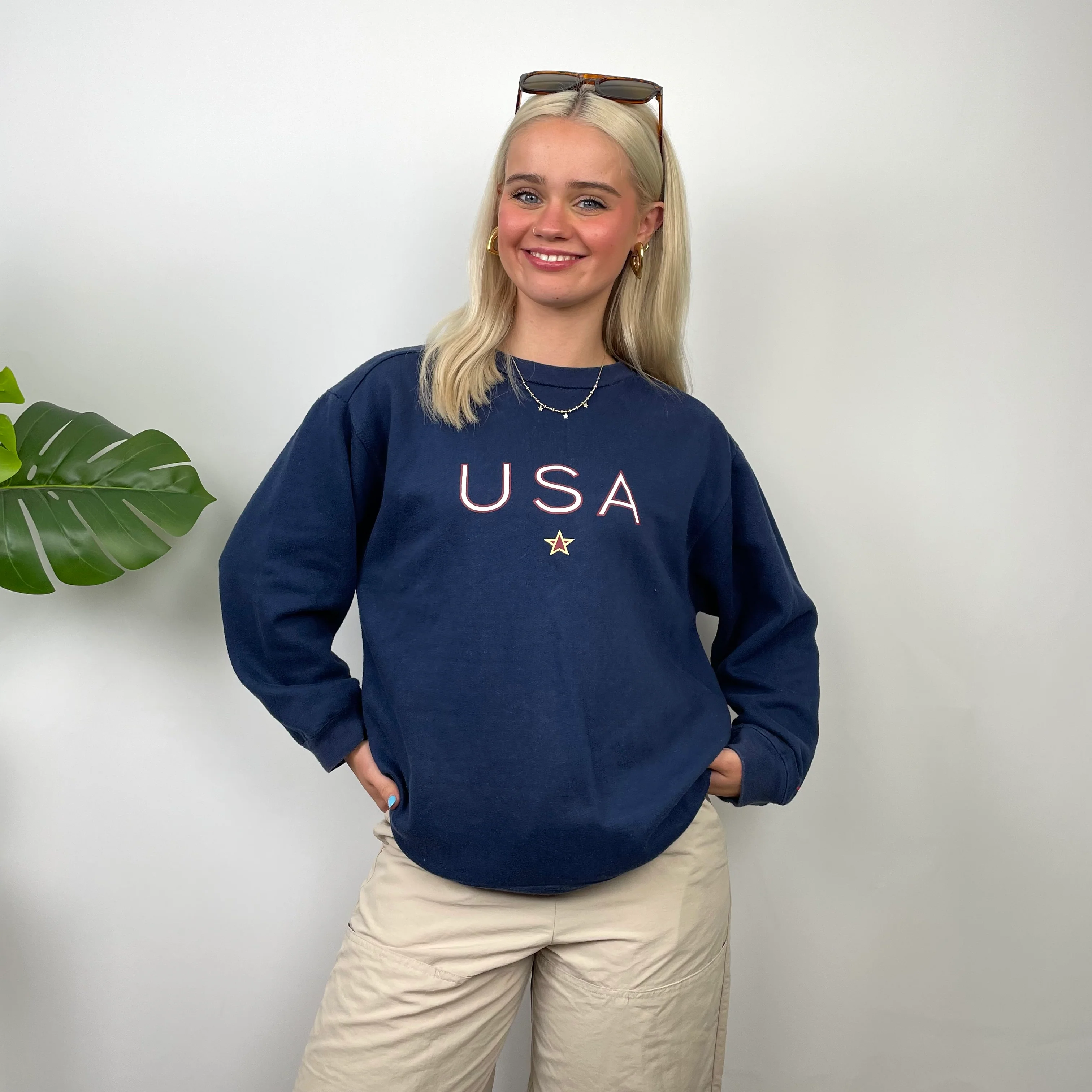 Nike X USA Navy Embroidered Spell Out Sweatshirt (S) - Image 4