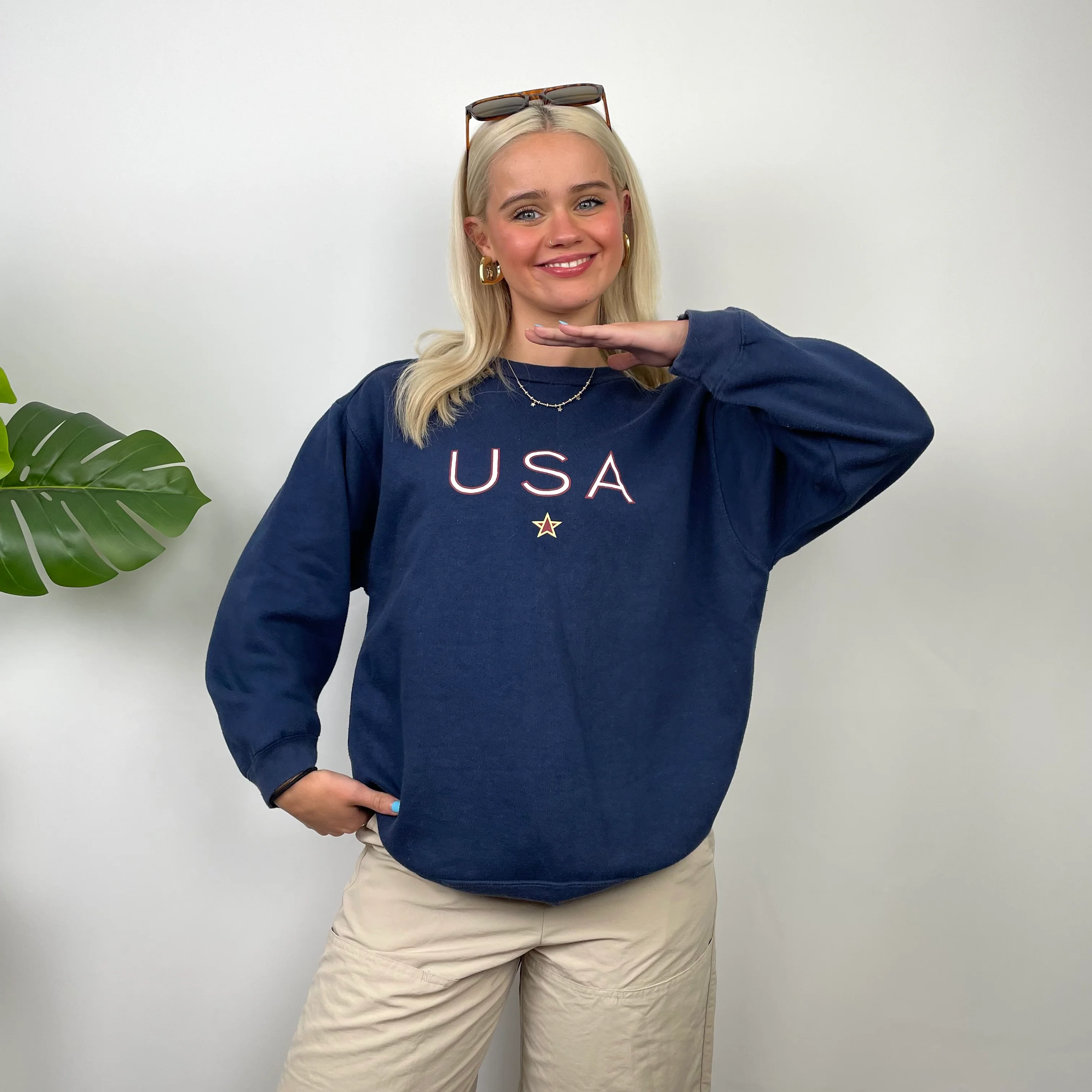Nike X USA Navy Embroidered Spell Out Sweatshirt (S) - Image 5
