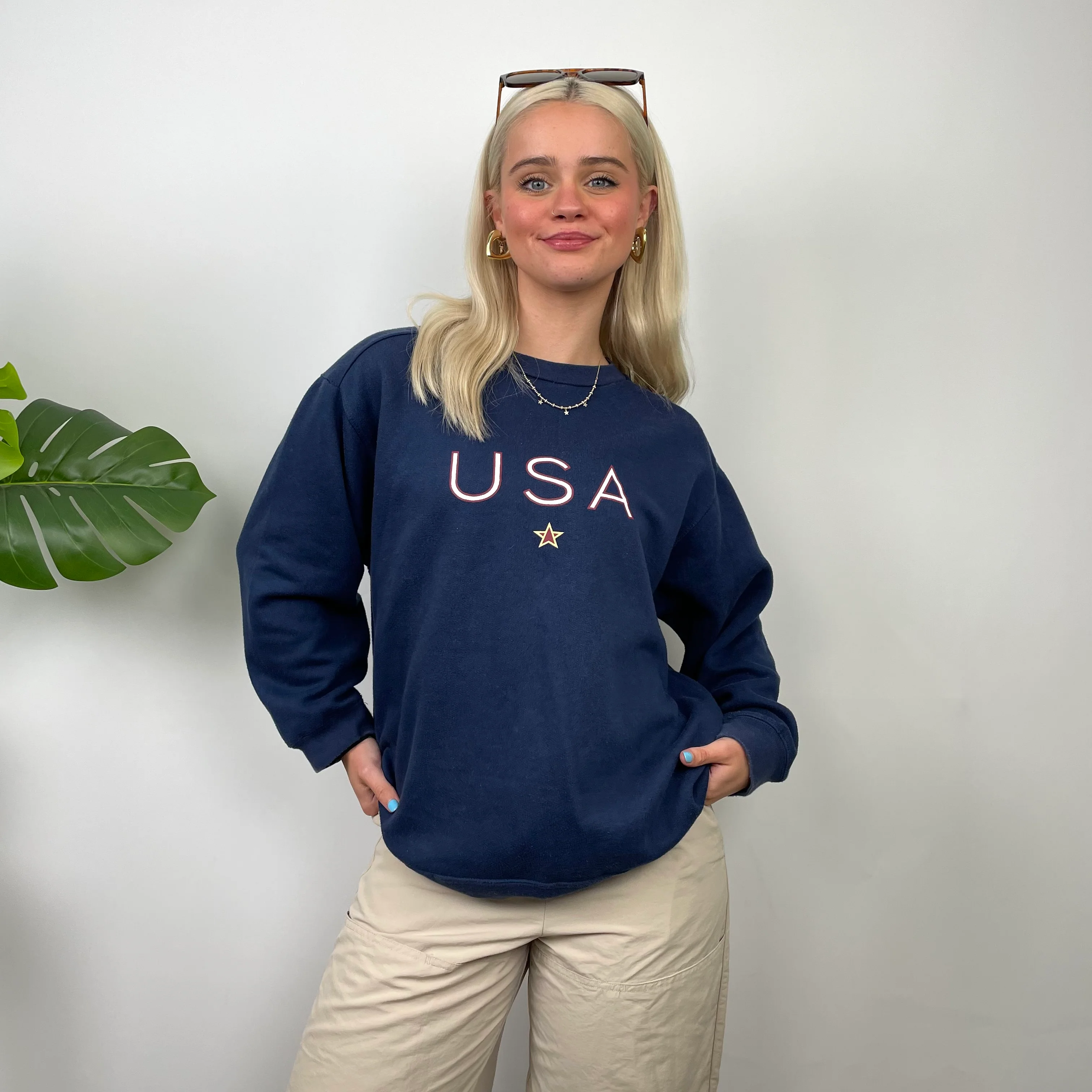 Nike X USA Navy Embroidered Spell Out Sweatshirt (S) - Image 6