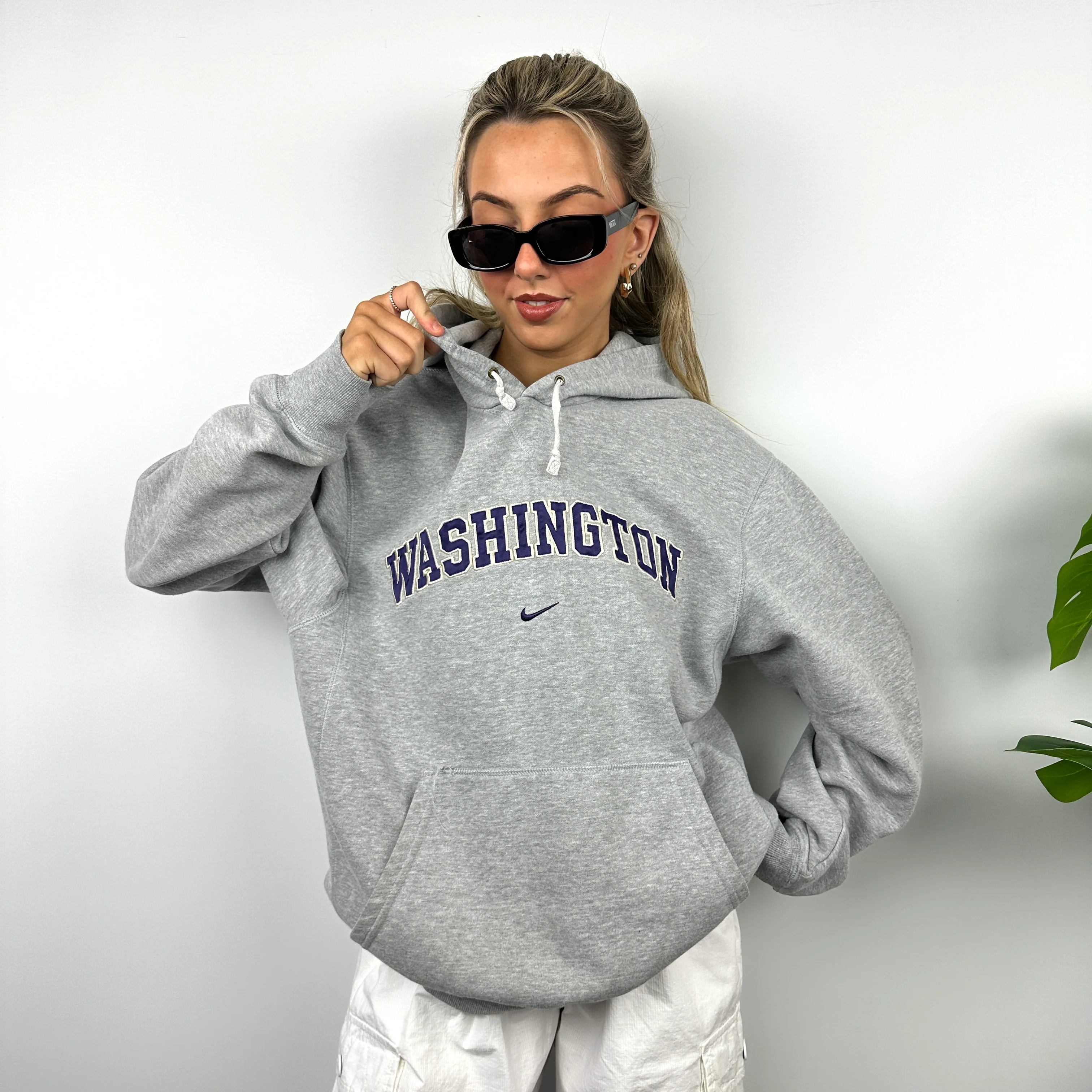 Nike X Washington Grey Embroidered Spell Out Hoodie (XL) - Image 6