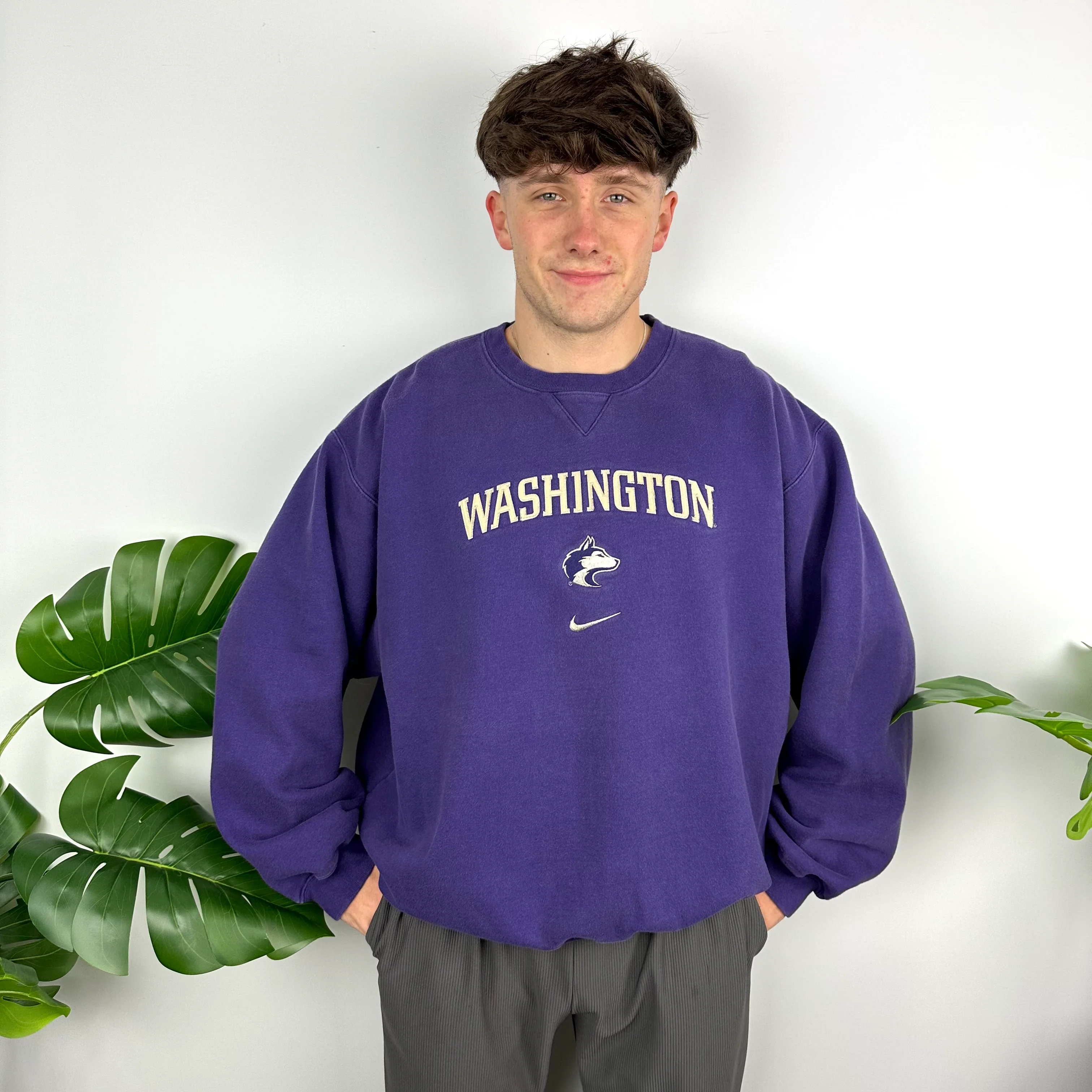 Nike x Washington Purple Embroidered Spell Out Sweatshirt (L) - Image 2