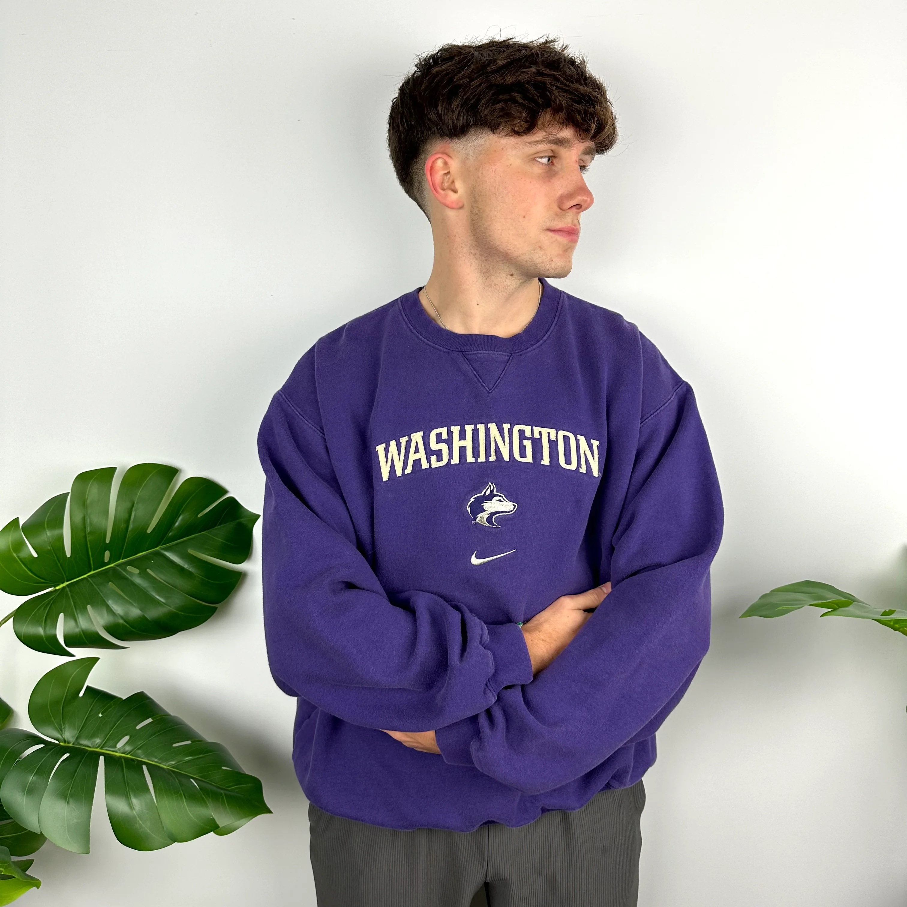 Nike x Washington Purple Embroidered Spell Out Sweatshirt (L) - Image 4